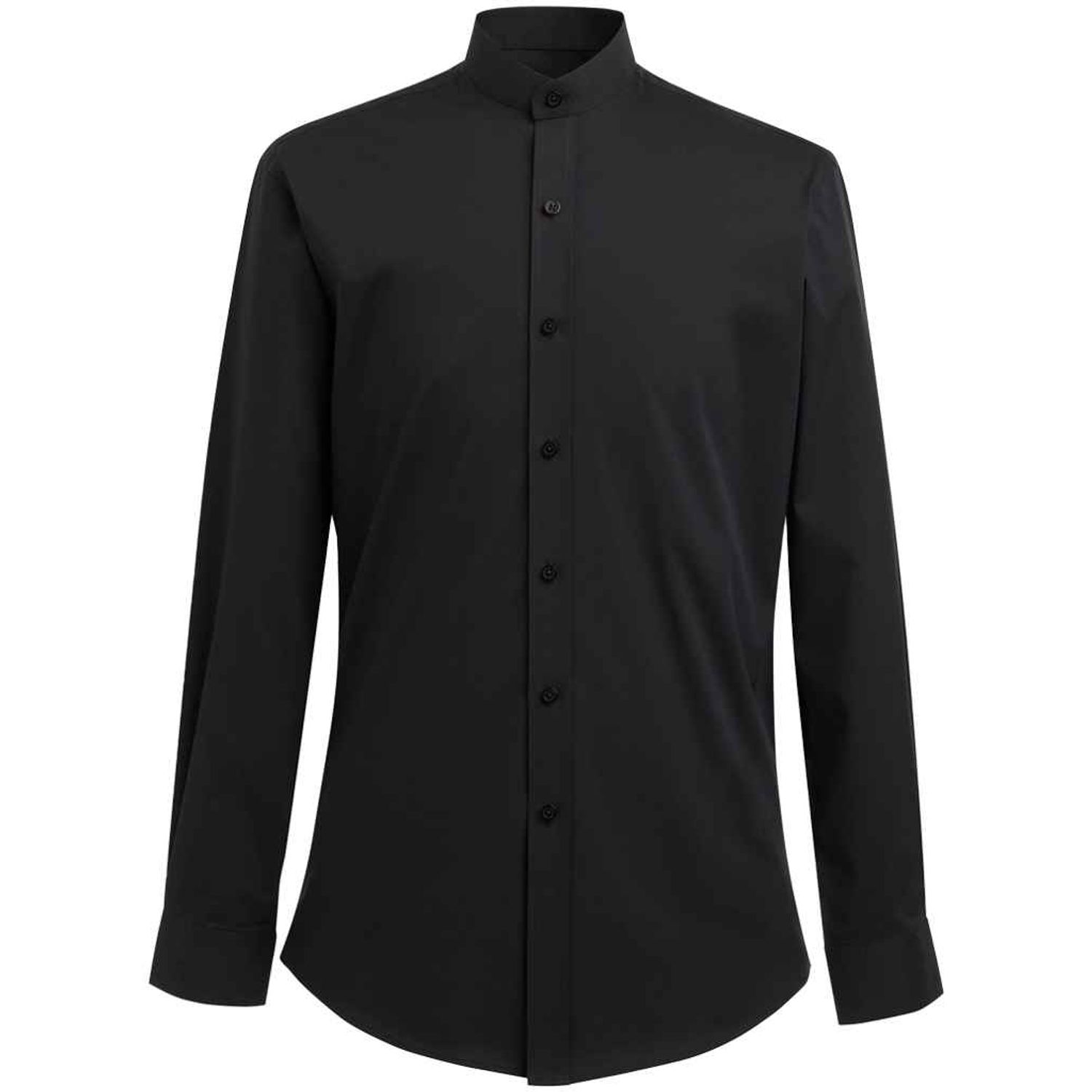 Brook Taverner Volterra Long Sleeve Grandad Collar Shirt  Black Size  17.5