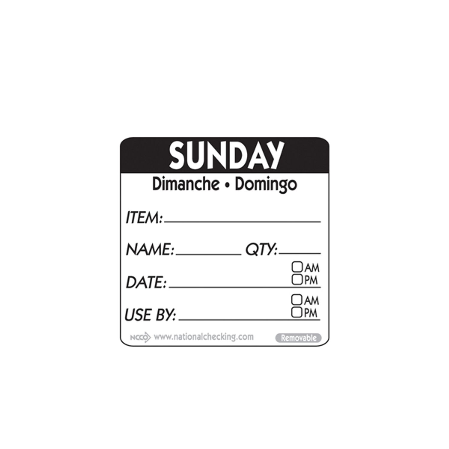 Genware 50mm Sunday Removable Day Label (500)