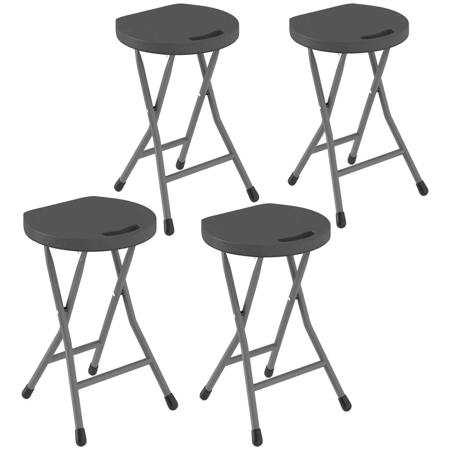 Outsunny Folding Stool Set of 4, Decorative Garden Stool Set - Charcoal Grey