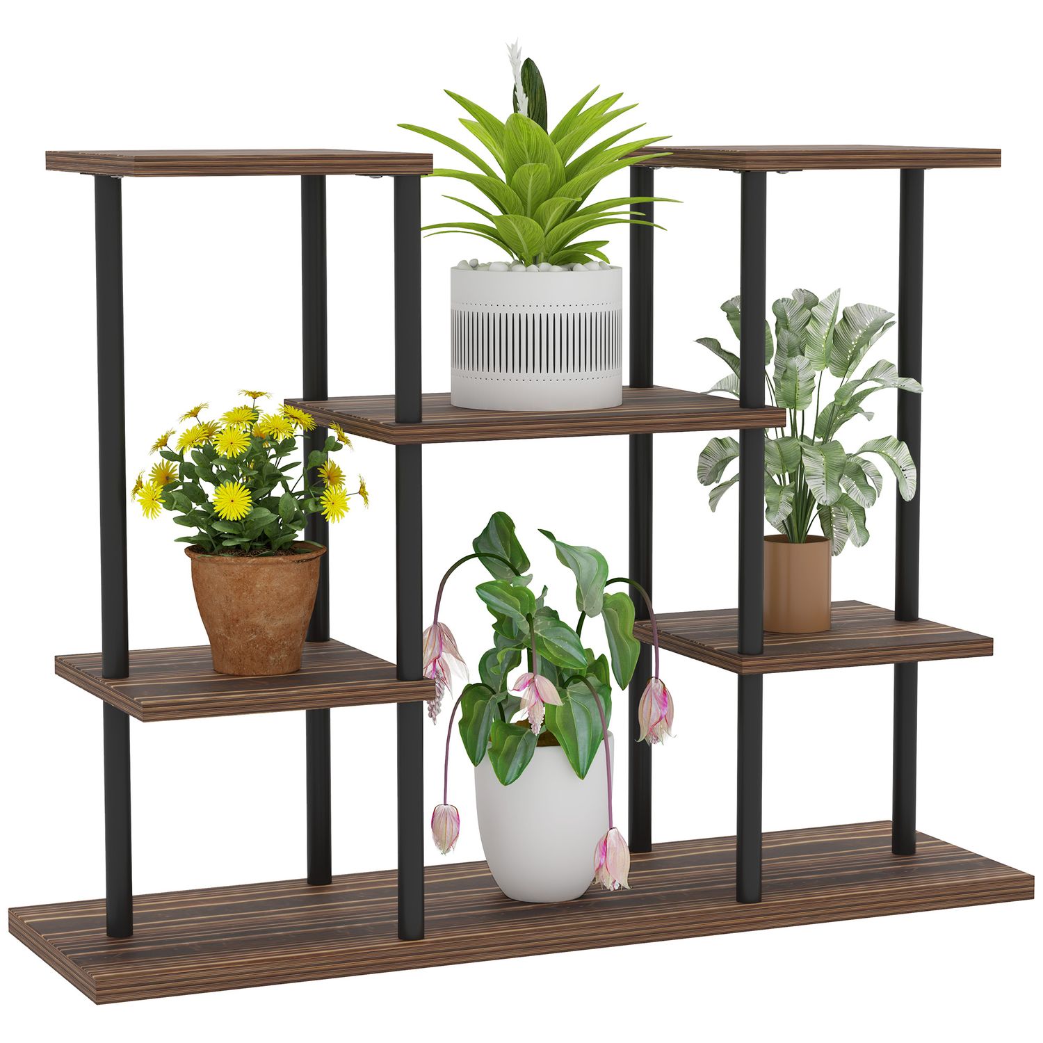 Outsunny 4 Tiered Metal Flower Shelf Display Rack - Carbonised Finish
