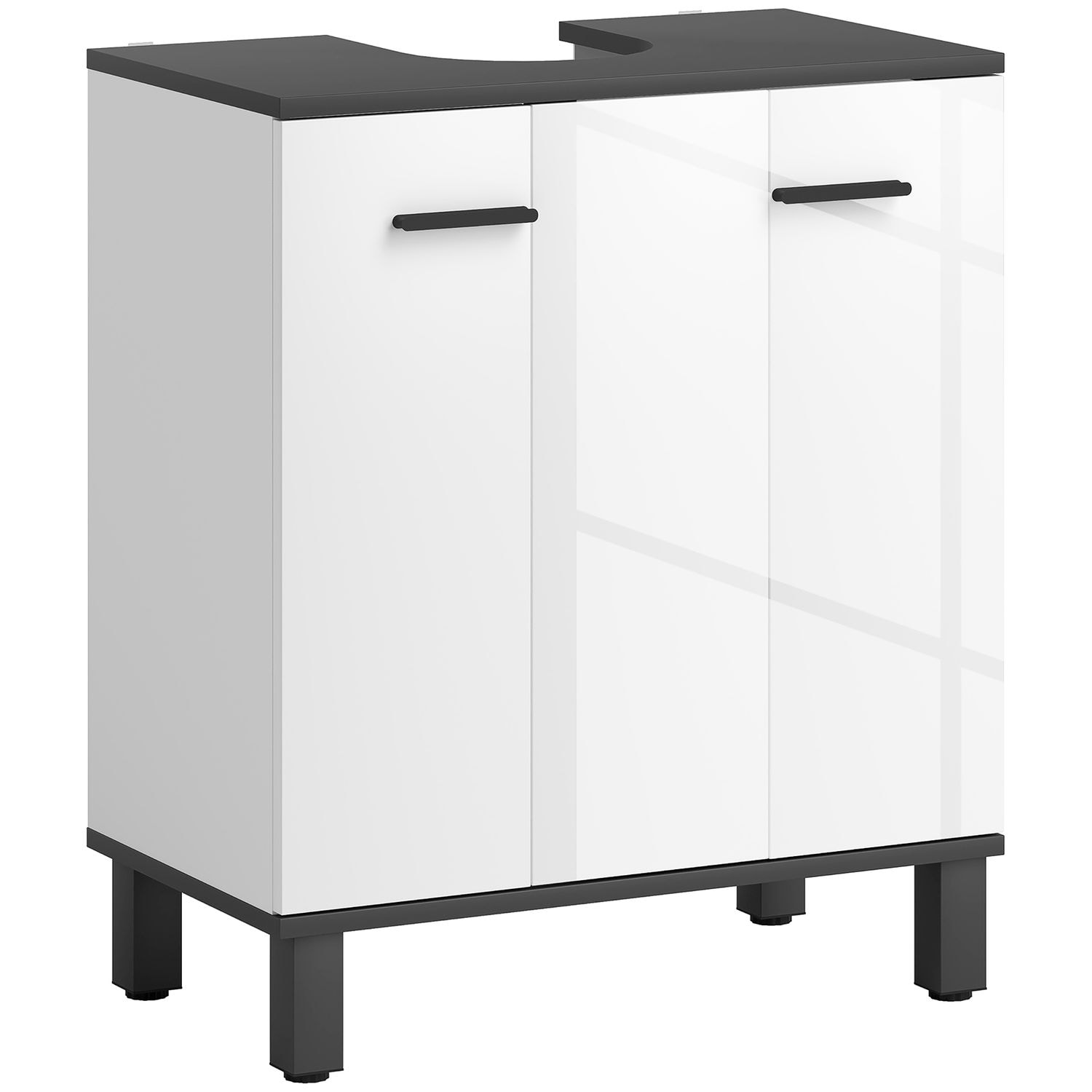 HOMCOM Bathroom Under Sink Cabinet with Adjustable Shelf High Gloss - White
