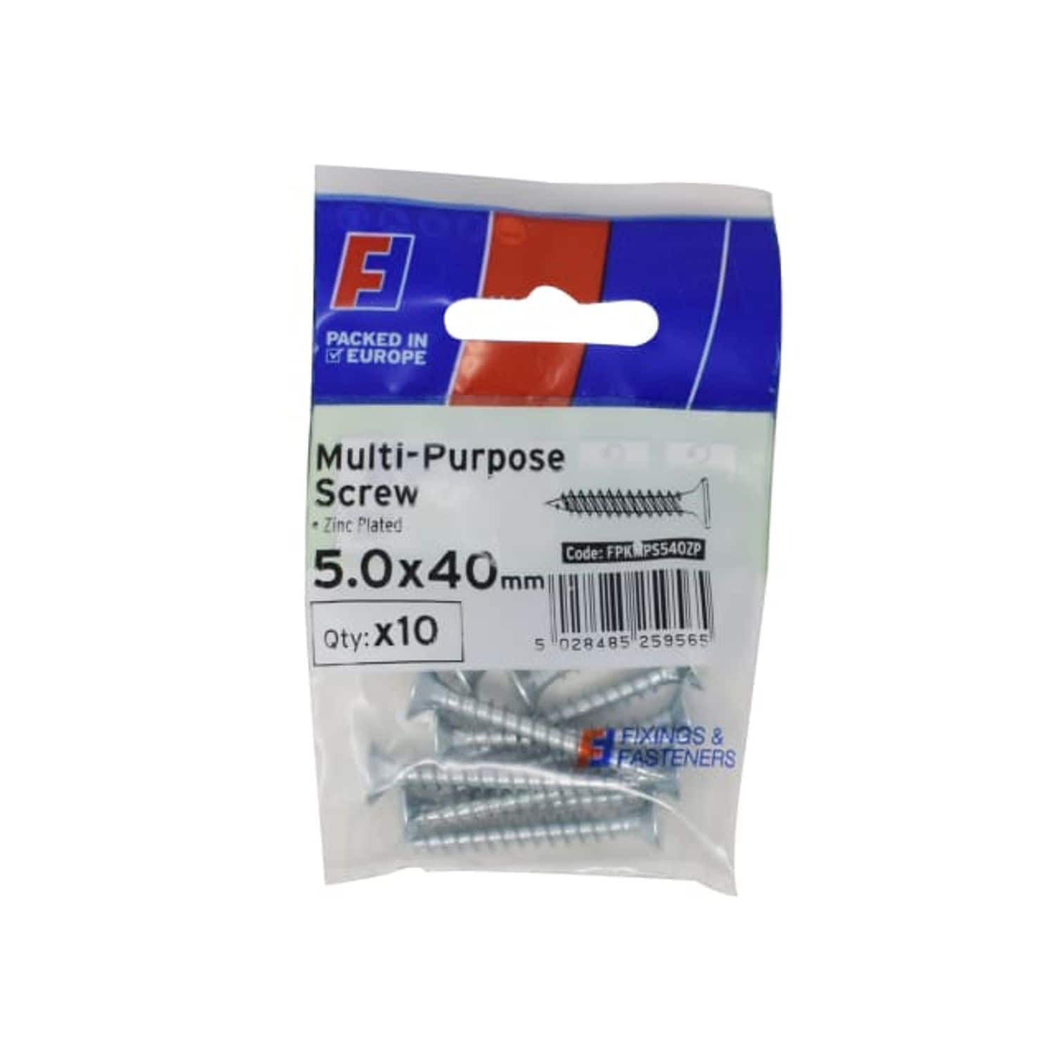 Forgefix Multi-Purpose Pozi Screw Csk ST Zp 5.0 x 40mm Forge (Pack of 10)