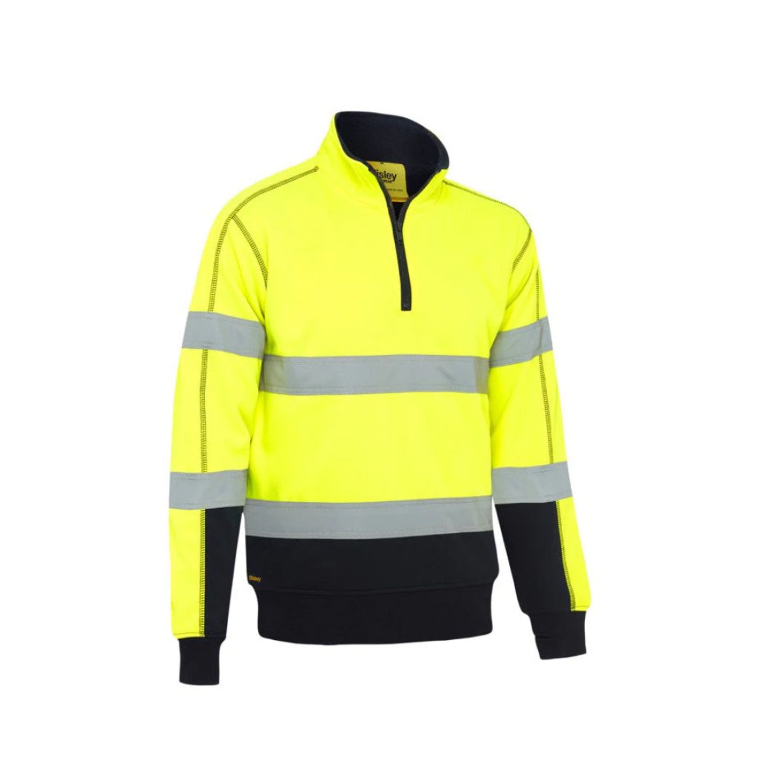 Bisley Workwear Taped Hi-vis 1/4 Zip Fleece Pullover with Sherpa Lining Yellow/N