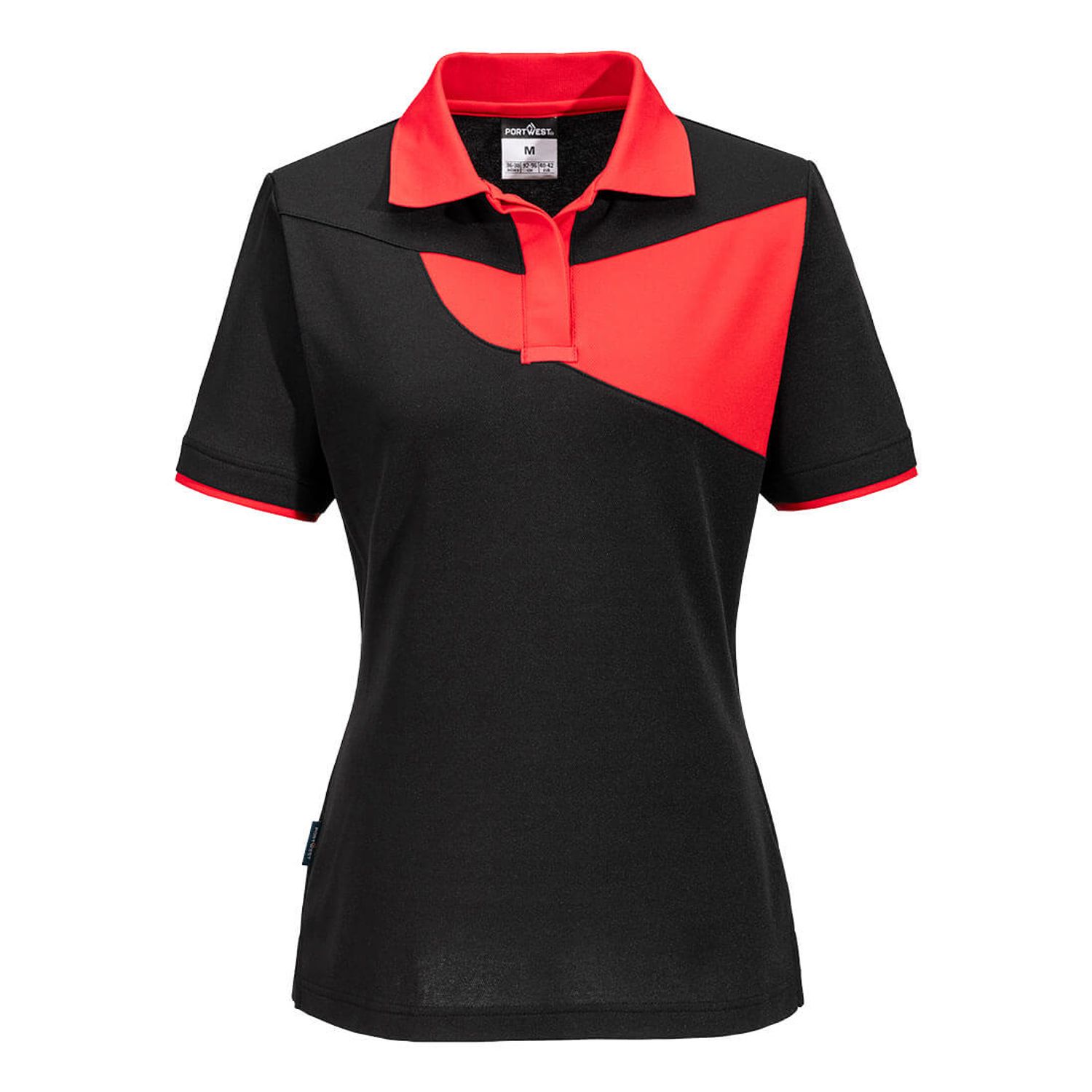 Portwest PW2 Women's Polo Shirt  Short Sleeve Black/Red Size Small Regular