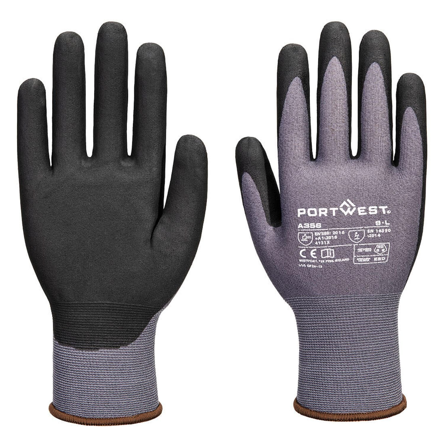 Portwest ESD 15 Nitrile Essential Multipack (Pk12) Grey/Black Size Large  Regula