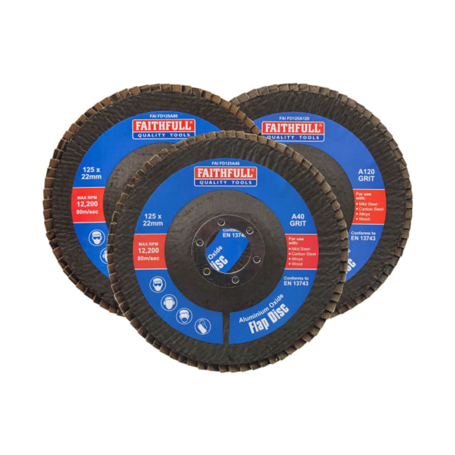 Faithfull Aluminium Oxide Flap Disc - 125 x 22mm Mixed Grit (Pack of 3)