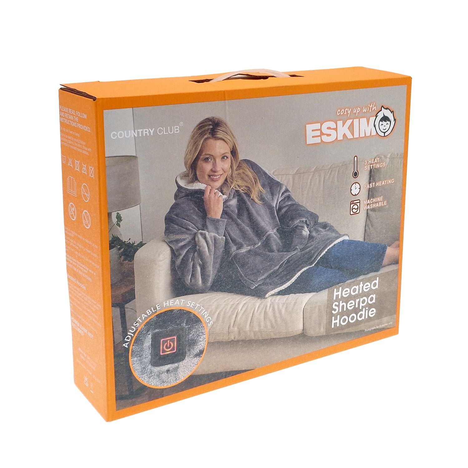 Ribbon Heated Eskimo Blanket Hoodie Unisex Grey One Size