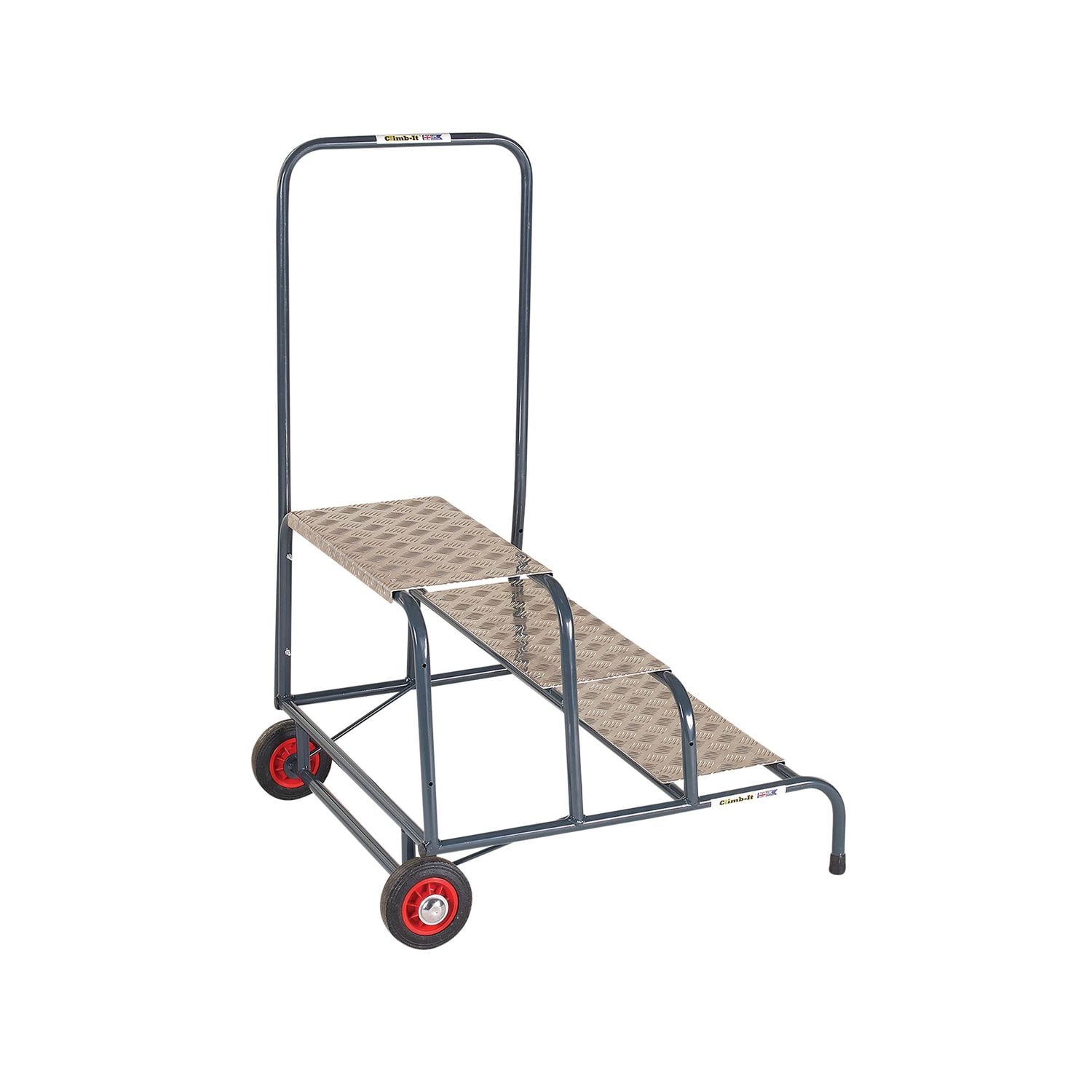 Climb-It Wide Work Steps with Chequer Plate 3 Tread 200mm Platform Silver - SWW1