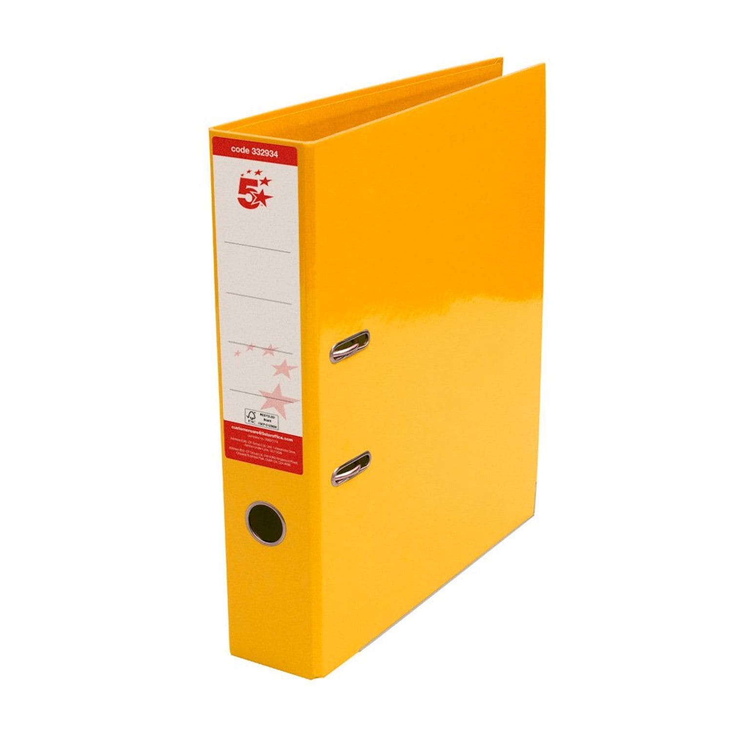 5 Star Lever Arch File Foolscap Yellow (Pack of 10)