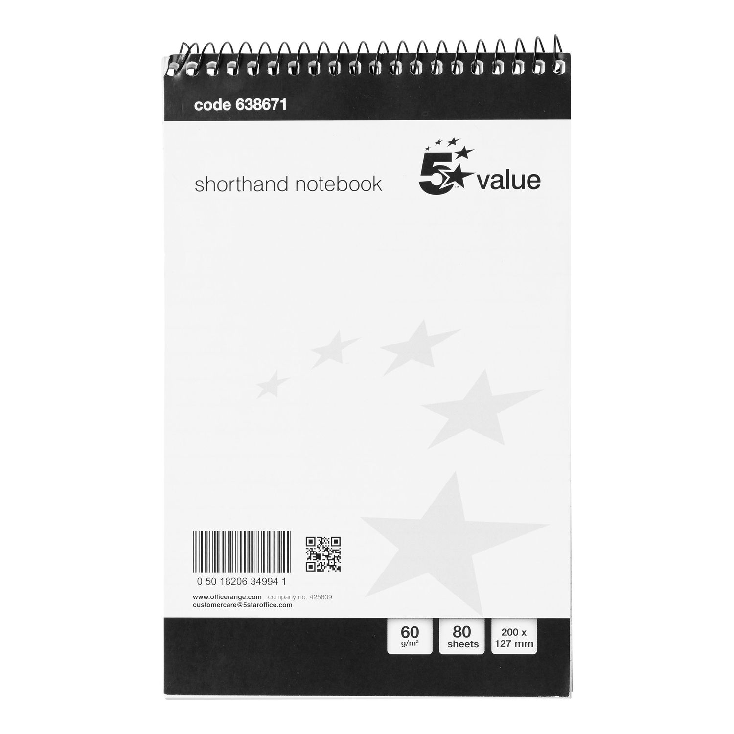 5 Star Shorthand Pad Wirebound 60gsm Ruled 160pp 127x200mm Black/White (Pack of