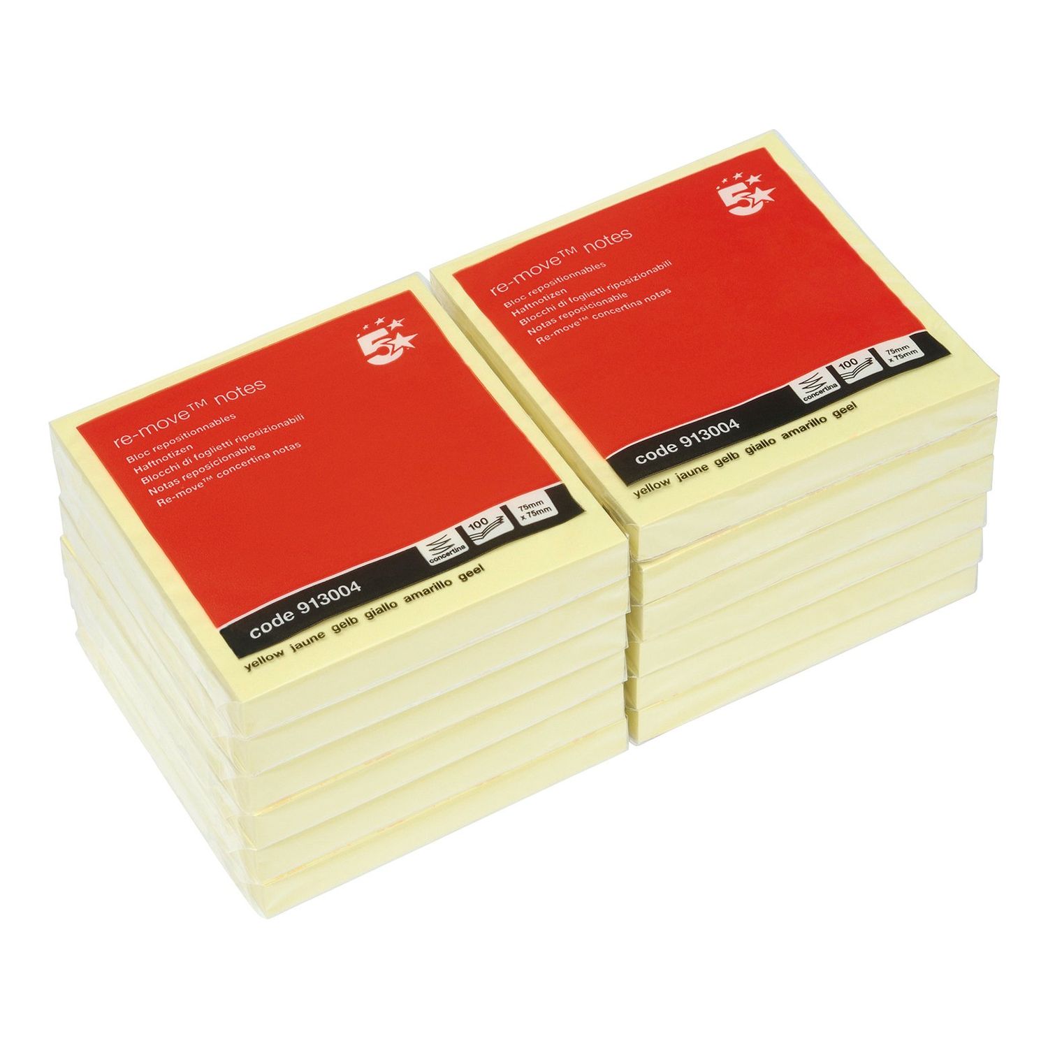 5 Star Re-Move Notes Concertina Pad of 100 Sheets 76x76mm Yellow (Pack of 12)