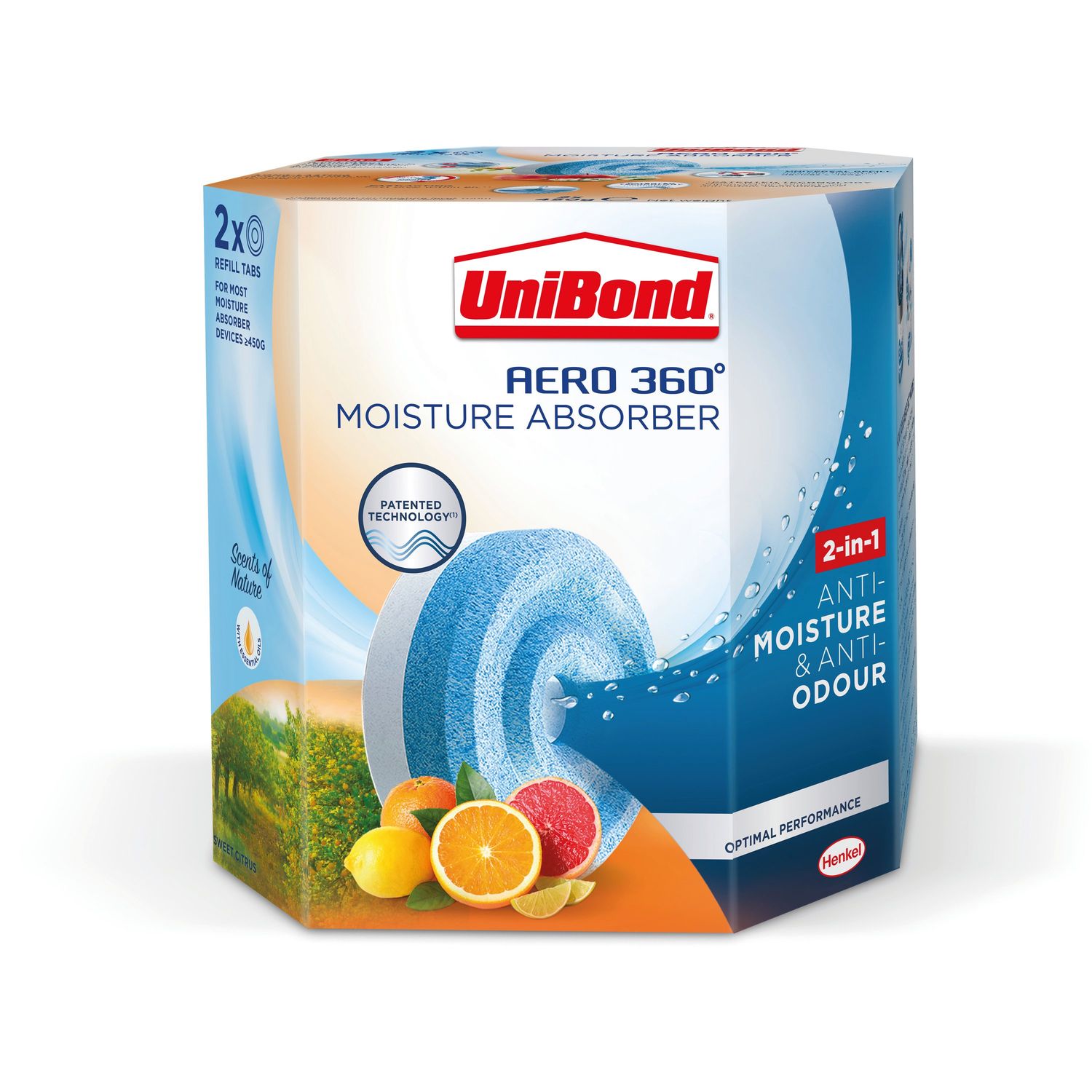 UniBond Aero 360 Moisture Absorber Citrus Fruit Refill Tabs Twinpack 450g - 3005