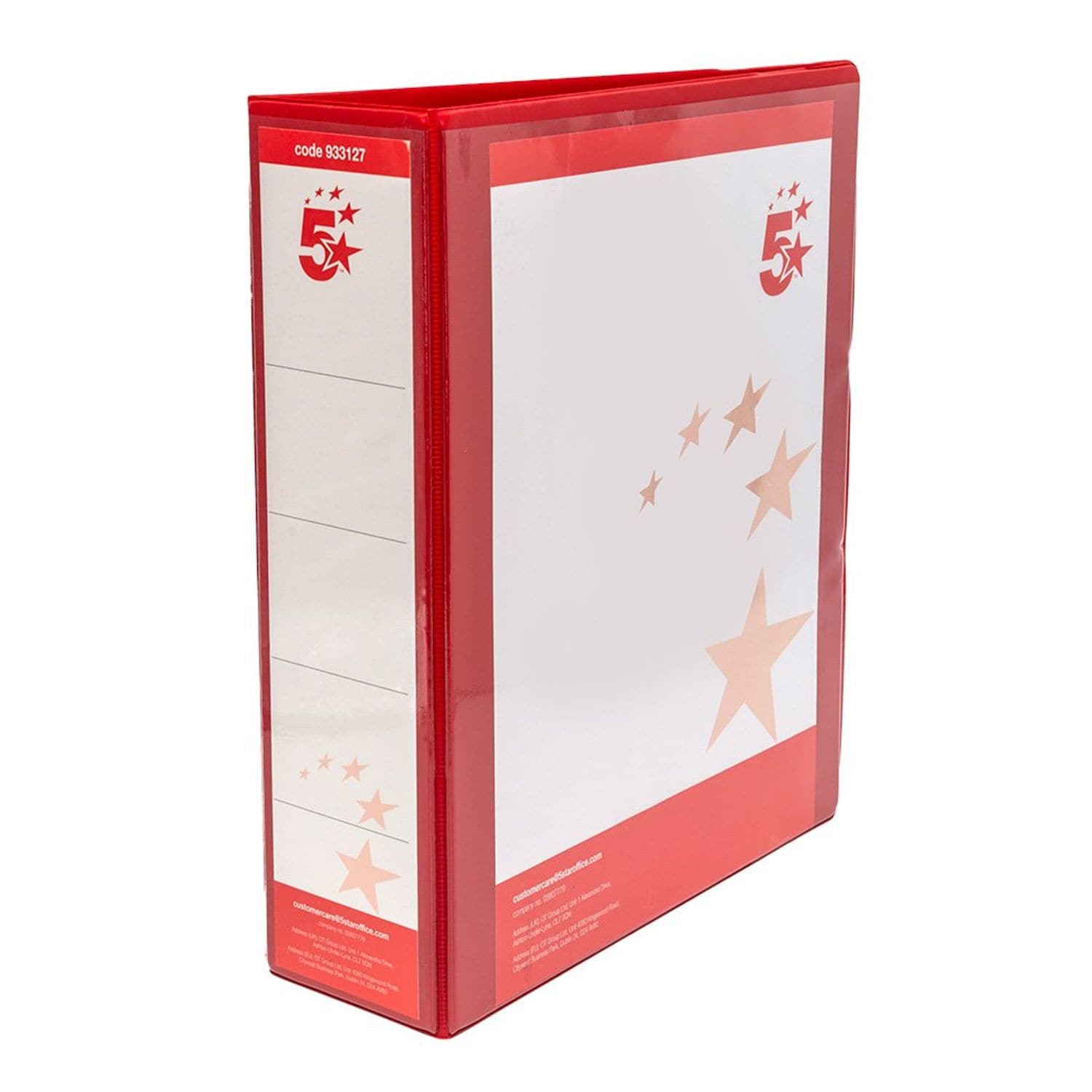 5 Star A4 Presentation Ring Binder Polypropylene 65mm 4D-Ring Red (Pack of 10)