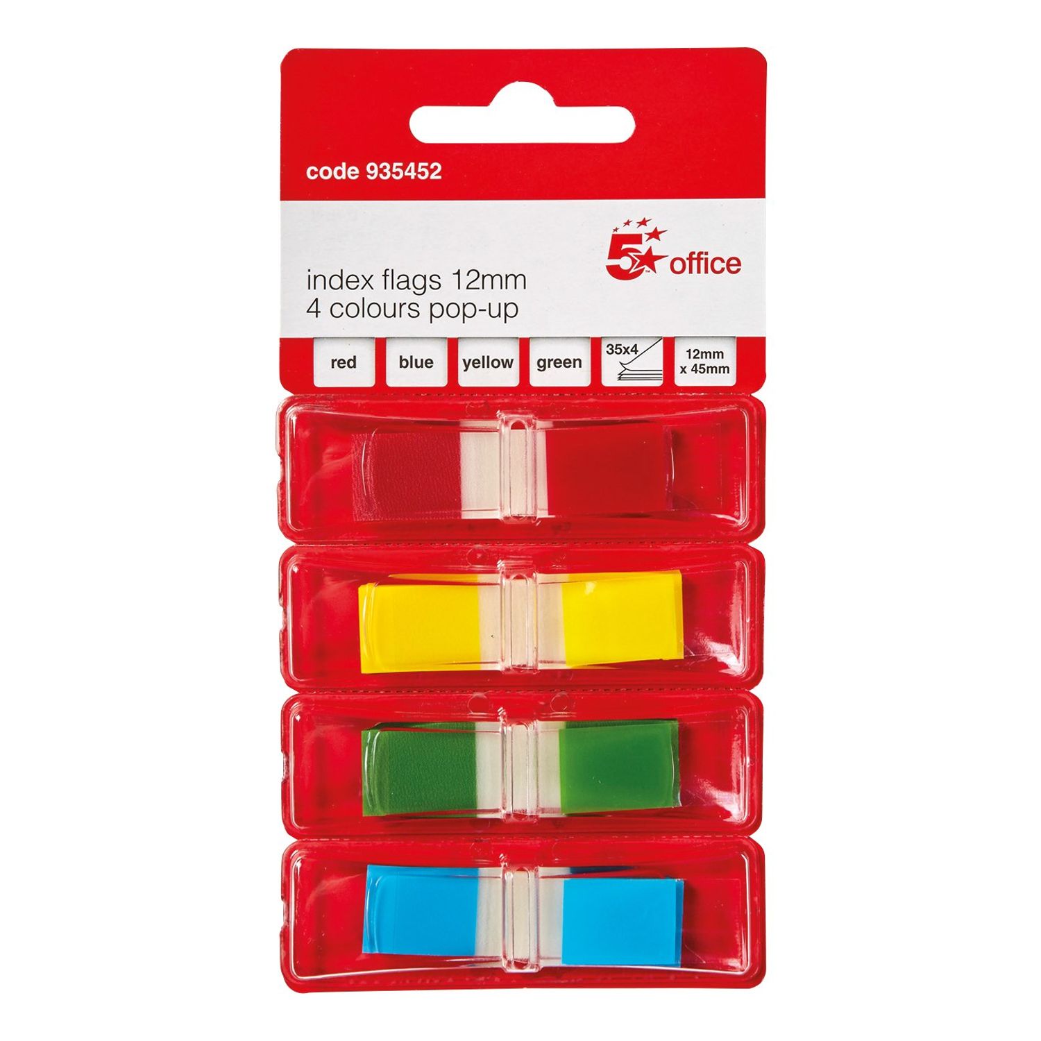 5 Star Index Flags 4 Bright Colours 12x45mm 35 Flags per Colour Assorted (Pack o
