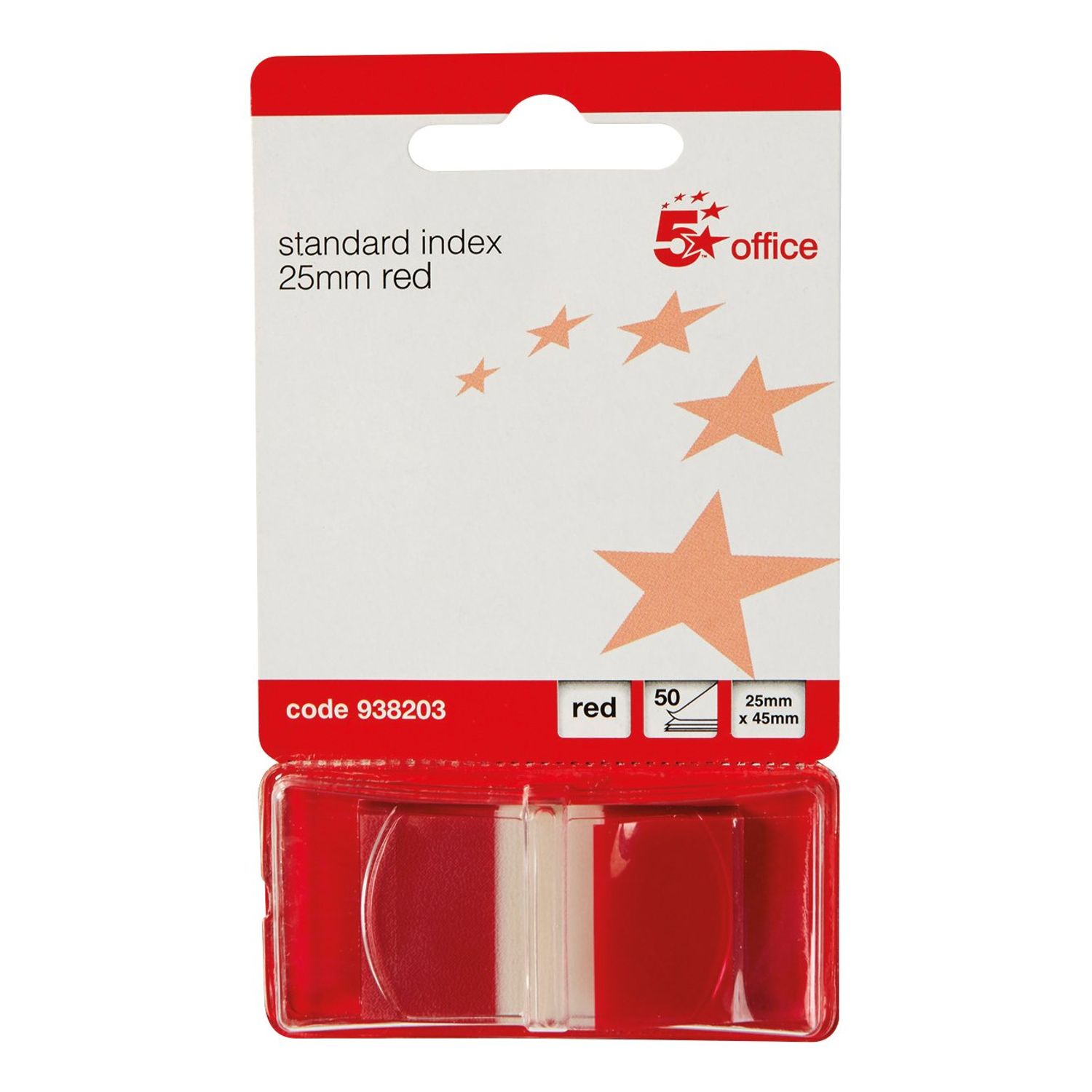 5 Star Standard Index Flags 50 Sheets per Pad 25x45mm Red (Pack of 5)