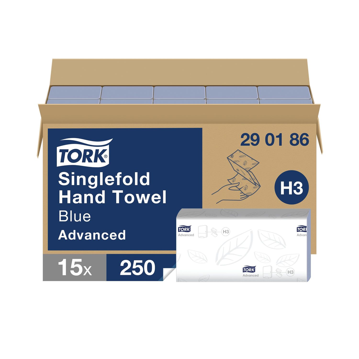 Tork Single Fold Hand Towels H3 Advanced Embossed 15x250 Sheets Blue (Pack of 37