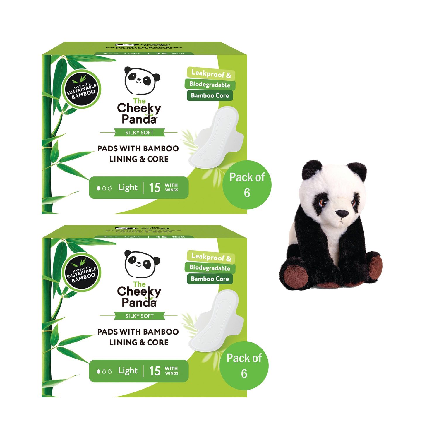 Cheeky Panda Pads Bamboo Lining + Core Light 15 Pads (Pack of 6)