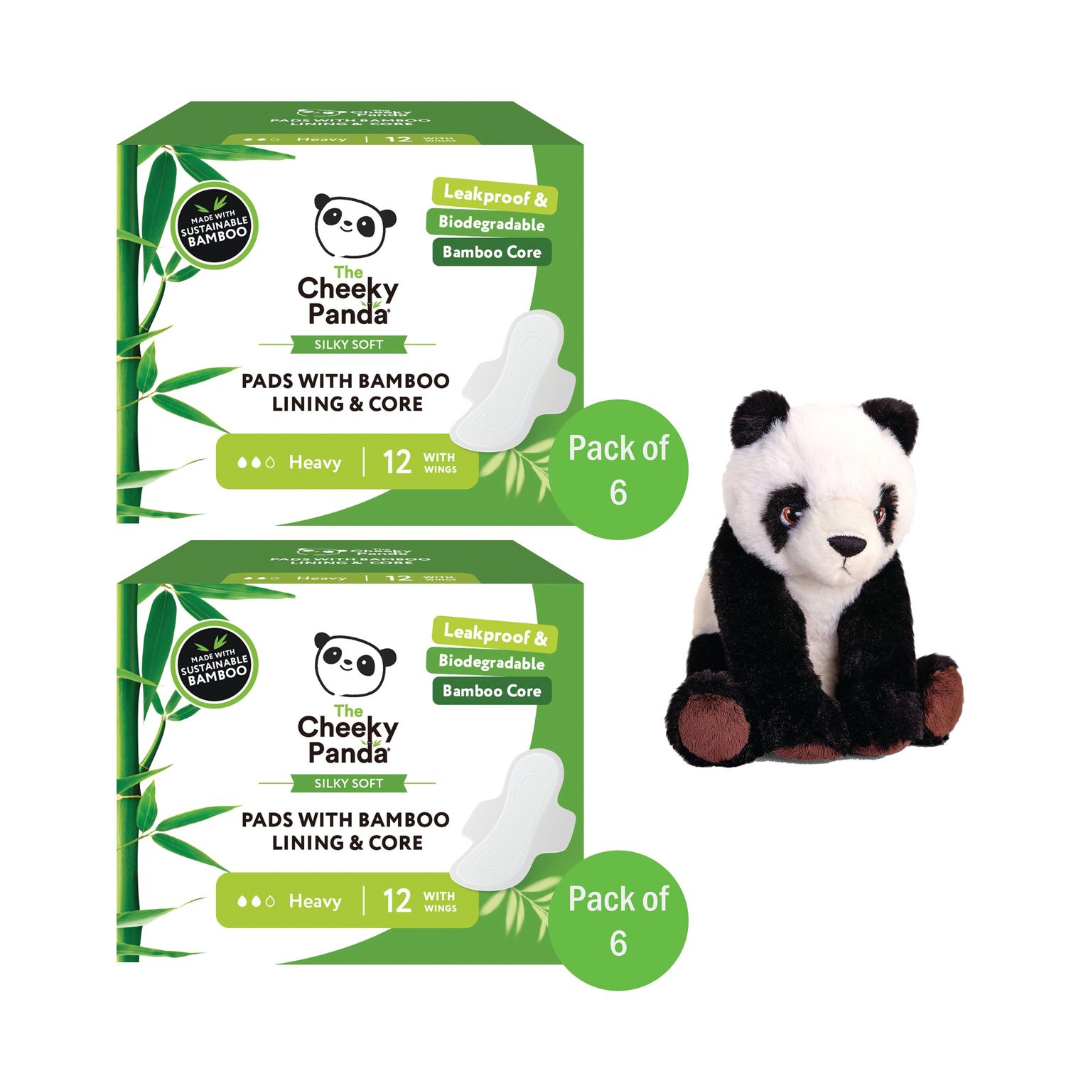 Cheeky Panda Pads Bamboo Lining + Core Heavy 12 Pads (Pack of 6)
