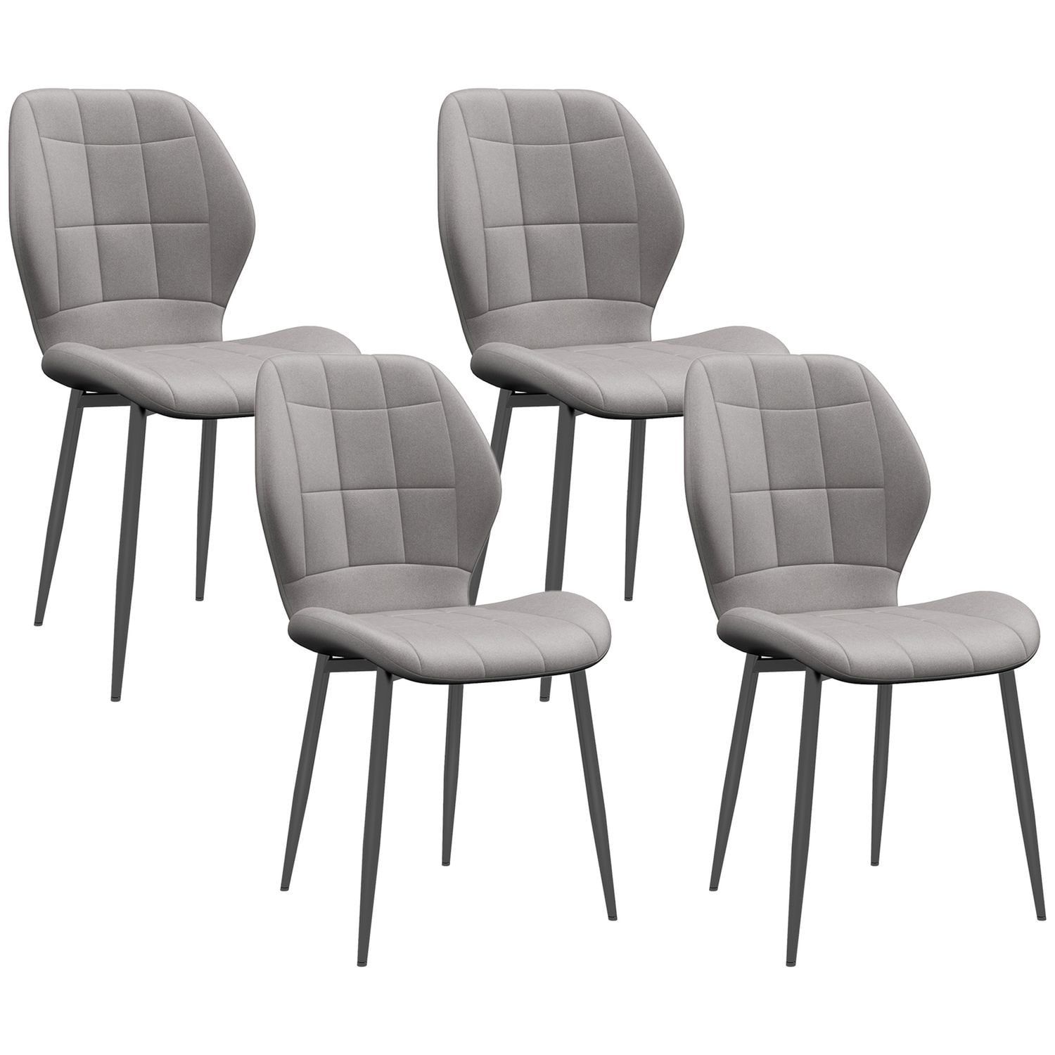 HOMCOM Modern Style Kitchen Chairs Set of 4 with Flannel Upholstered Light Grey