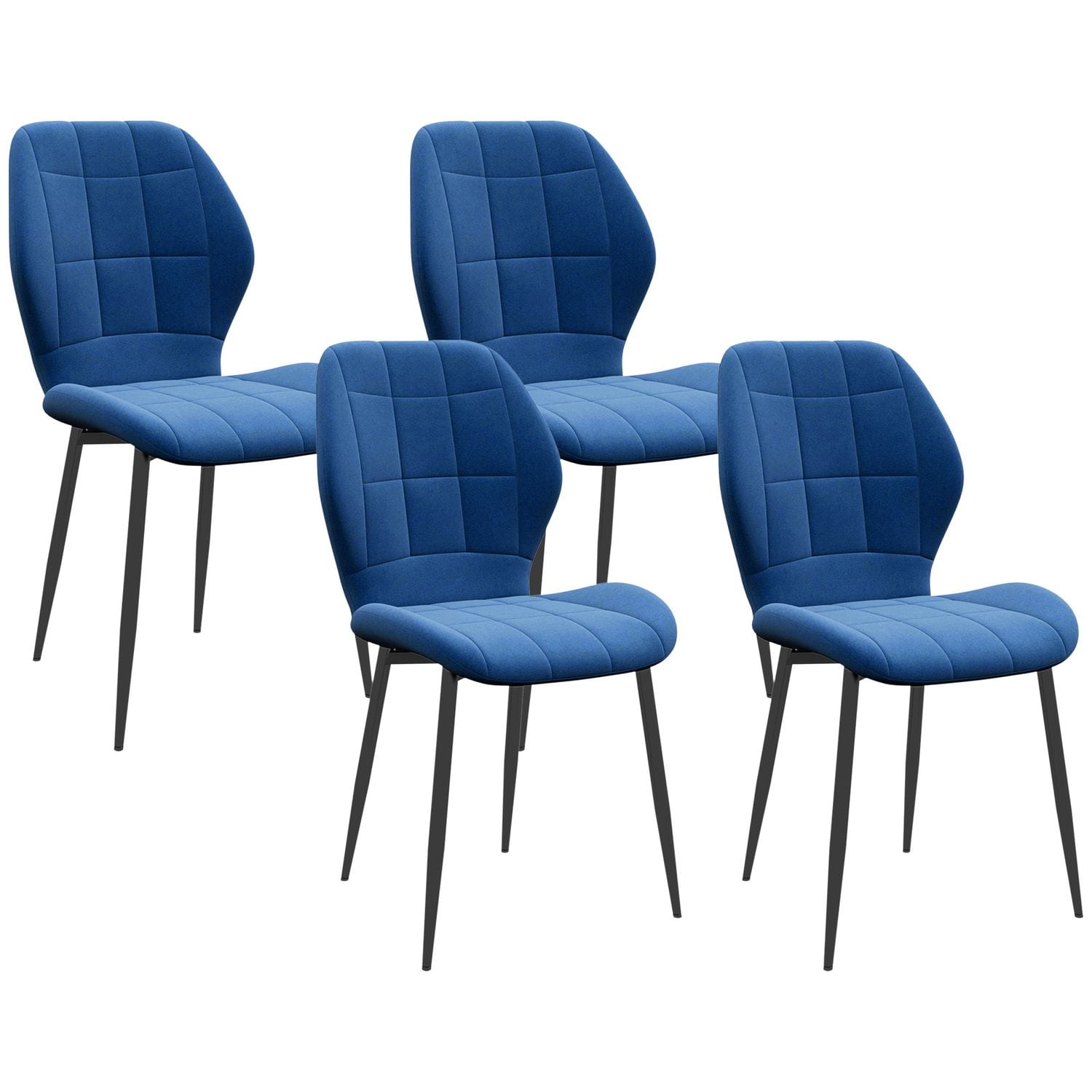 HOMCOM Modern Style Kitchen Chairs Set of 4 with Velvet Upholstered Dark Blue -