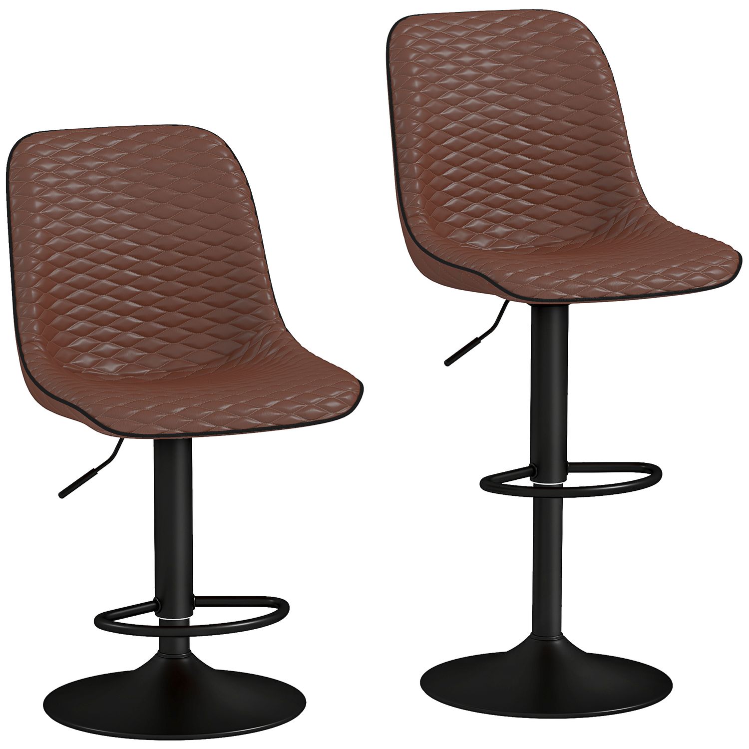HOMCOM Set of 2 Bar Stools Adjustable Swivel Breakfast Barstools Brown - 83A-165
