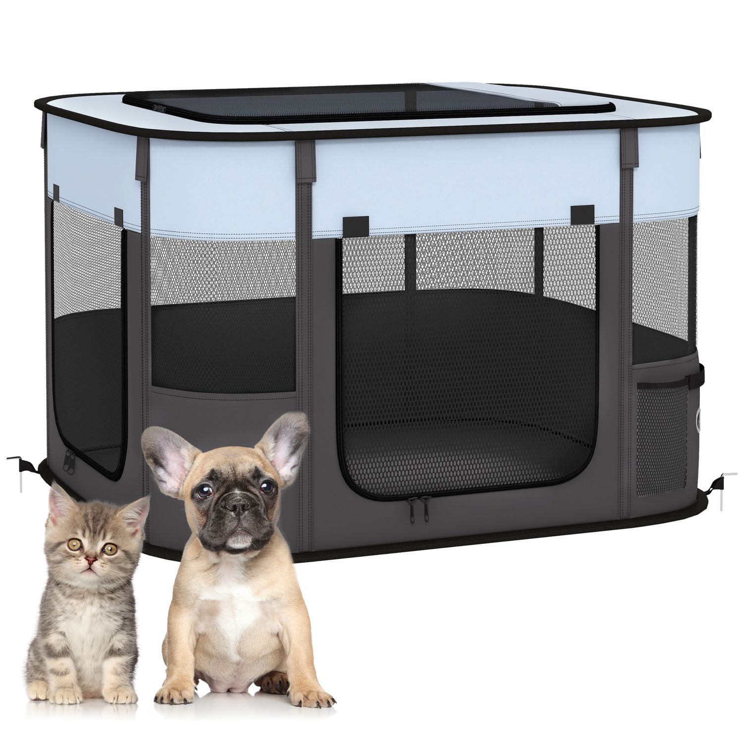 PawHut Portable Dog Pen for Puppies Rabbits Kittens Guinea Pigs - Grey - D06-217