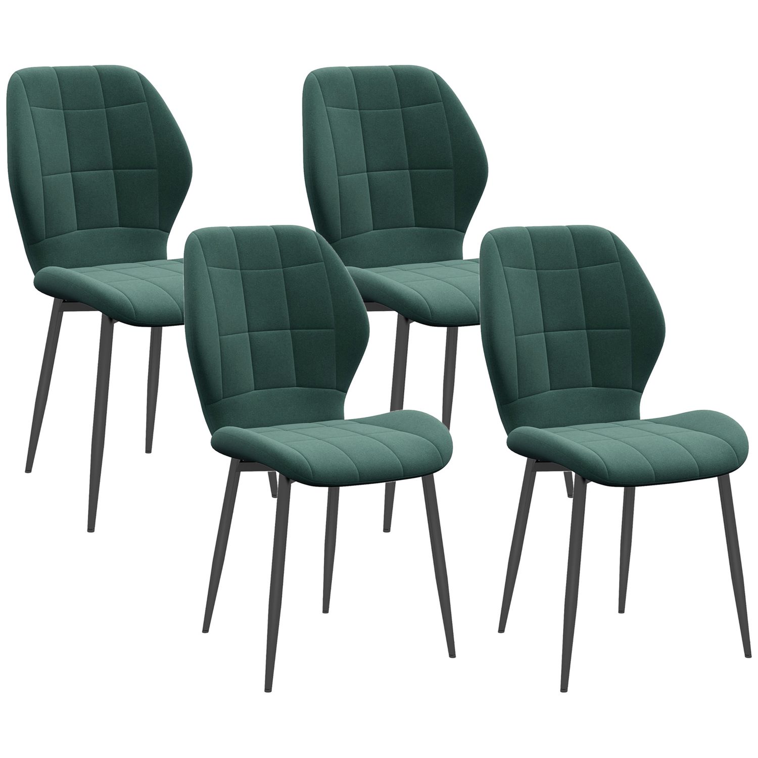 HOMCOM Modern Style Kitchen Chairs Set of 4 with Flannel Upholstered Dark Green
