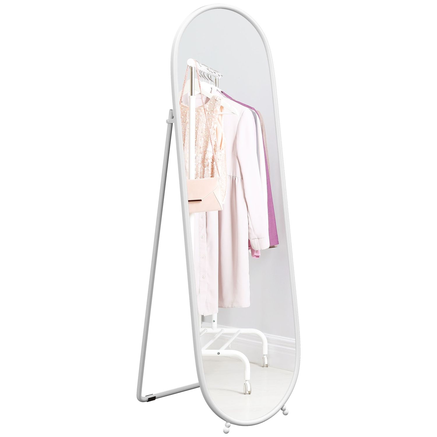 HOMCOM Oval Full Length Mirror with Metal Frame Hanging or Leaning White - 831-7