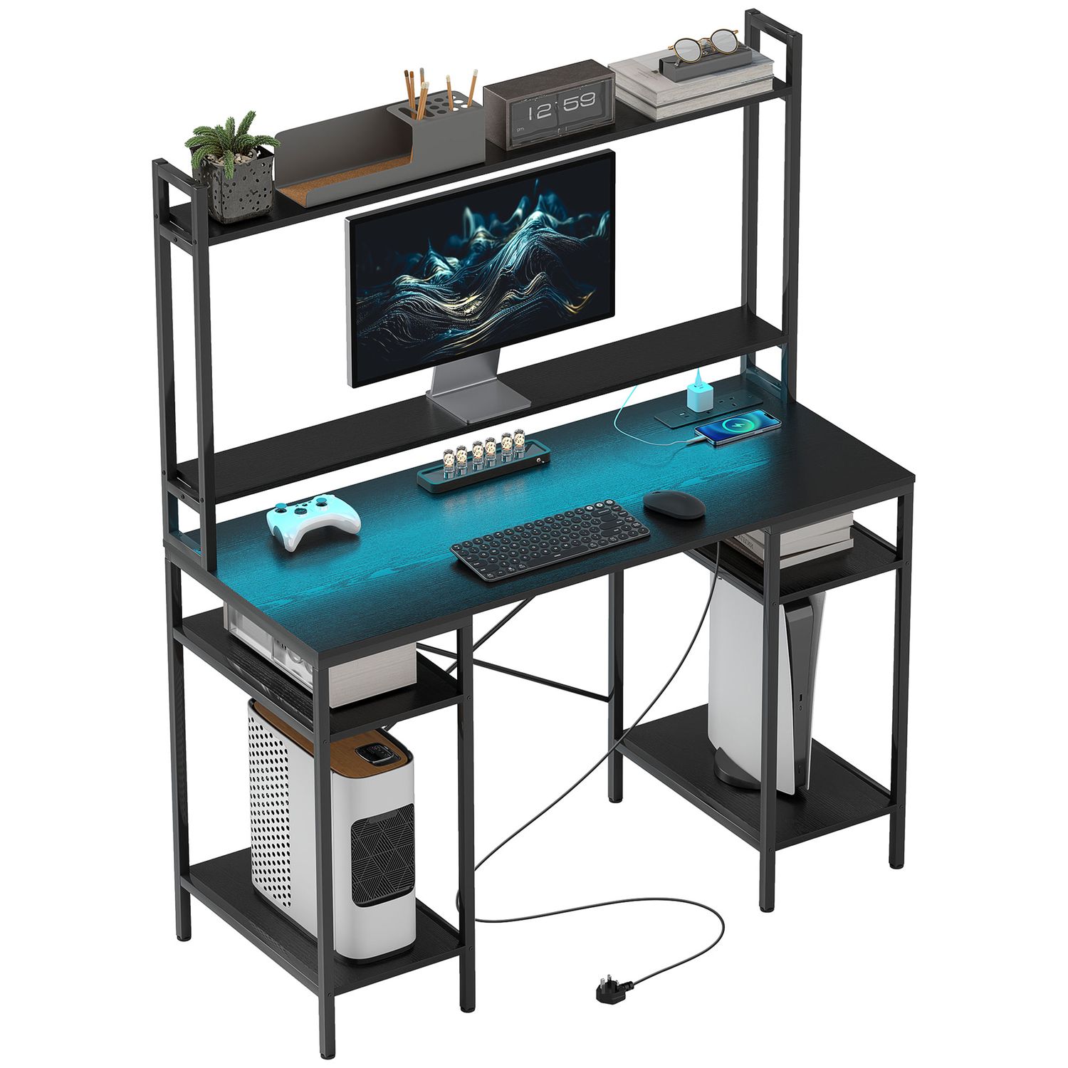 HOMCOM Computer Desk Home Office Desk with Monitor Stand Black - 920-087V70BK