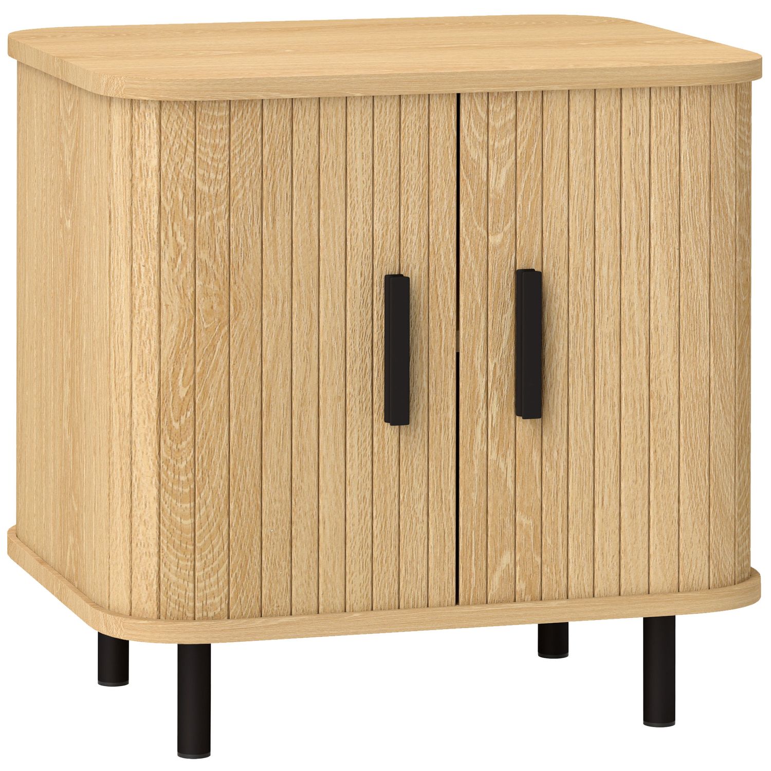 HOMCOM Nightstand with Sliding Doors and Metal Legs for Bedroom Oak Tone - 831-8