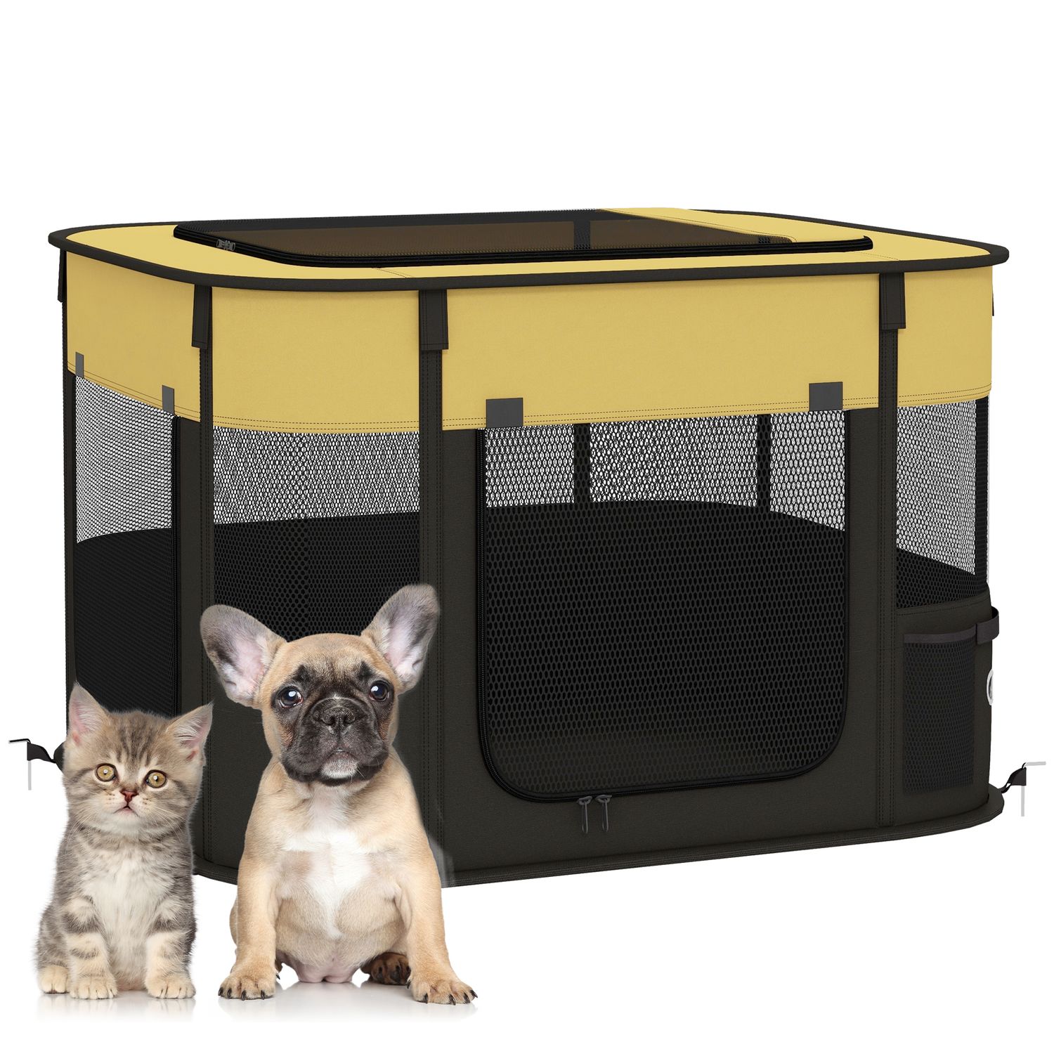 PawHut Portable Dog Pen for Puppies Rabbits Kittens Guinea Pigs - Yellow - D06-2