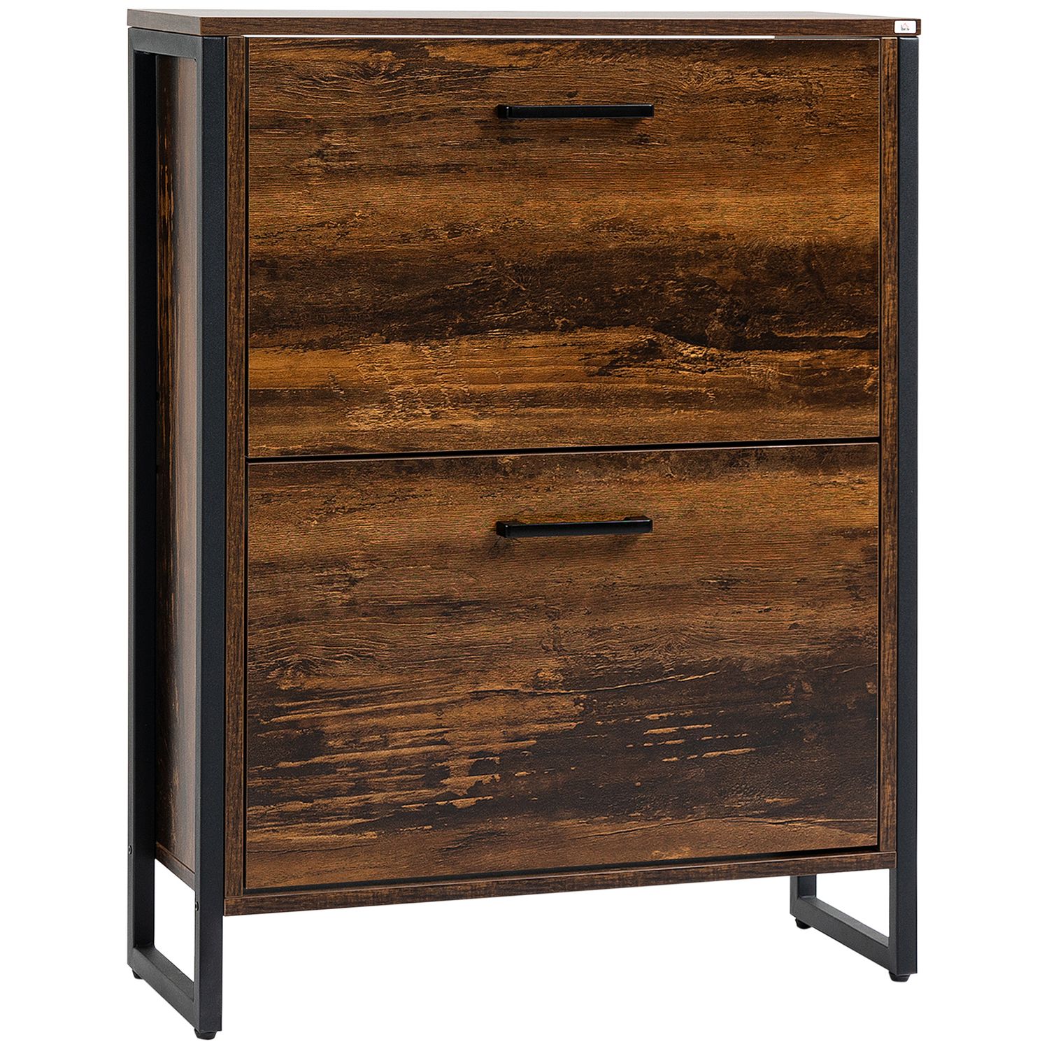 HOMCOM 2 Flip Door Shoe Cabinet with Divider for Entryway Rustic Brown - 837-275