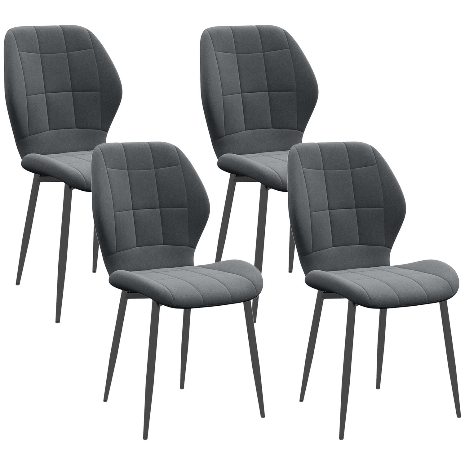 HOMCOM Modern Style Kitchen Chairs Set of 4 with Flannel Upholstered Dark Grey -