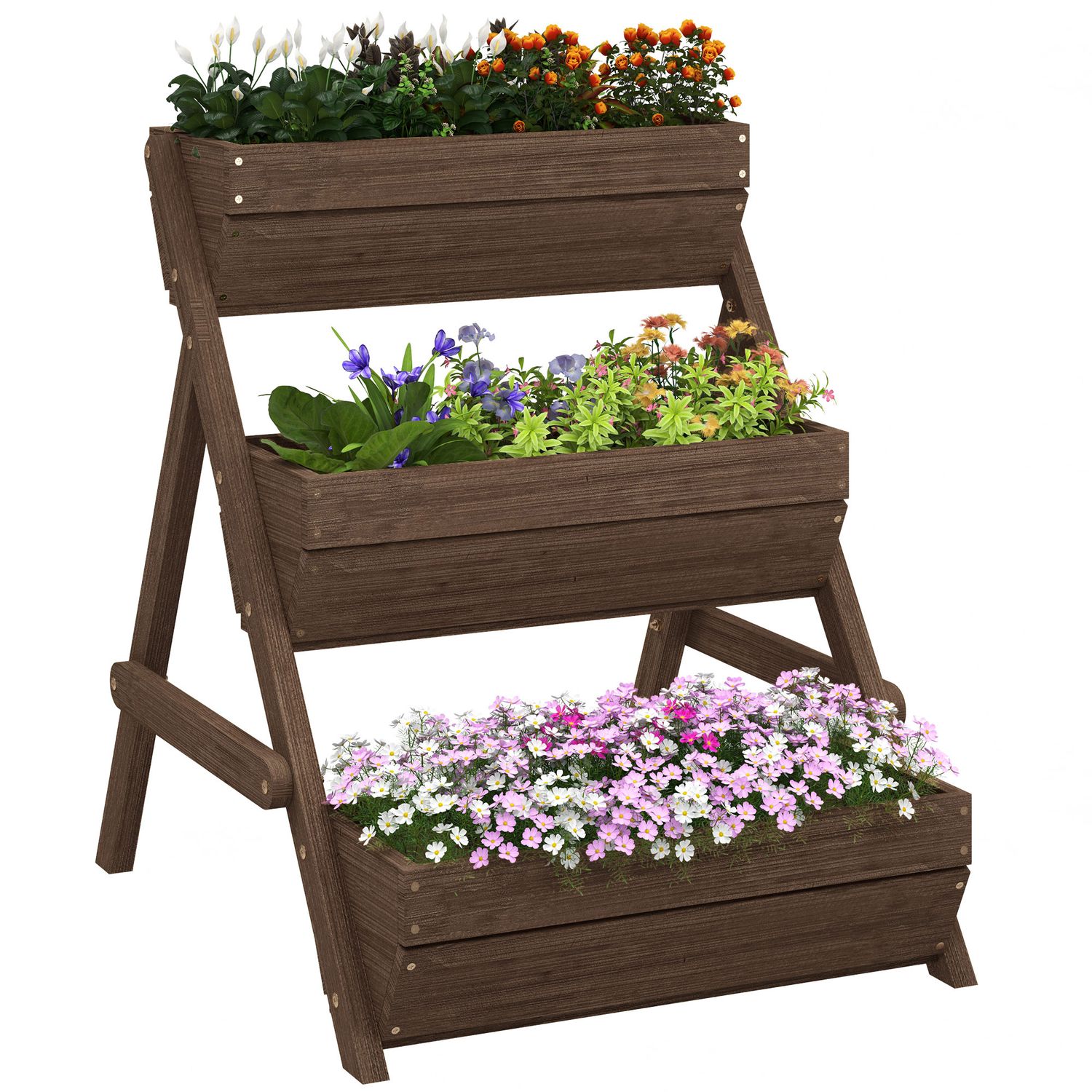 Outsunny 3 Tier Raised Garden Bed Wooden Elevated Planter Box Kit Tan - 845-647V