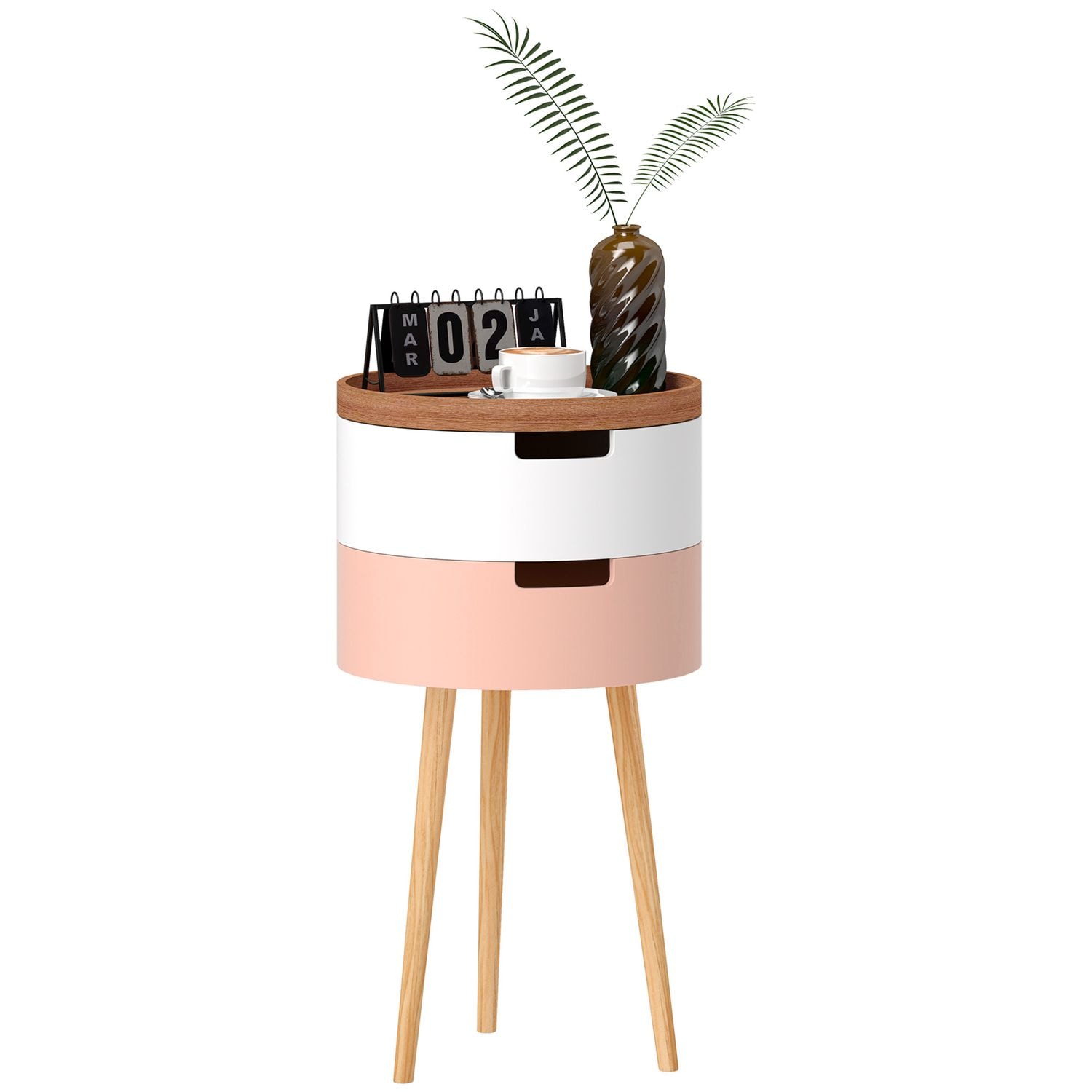 HOMCOM 3-Tier Round Side Table with Storage Wood Legs Multi-colour - 83B-017V00N