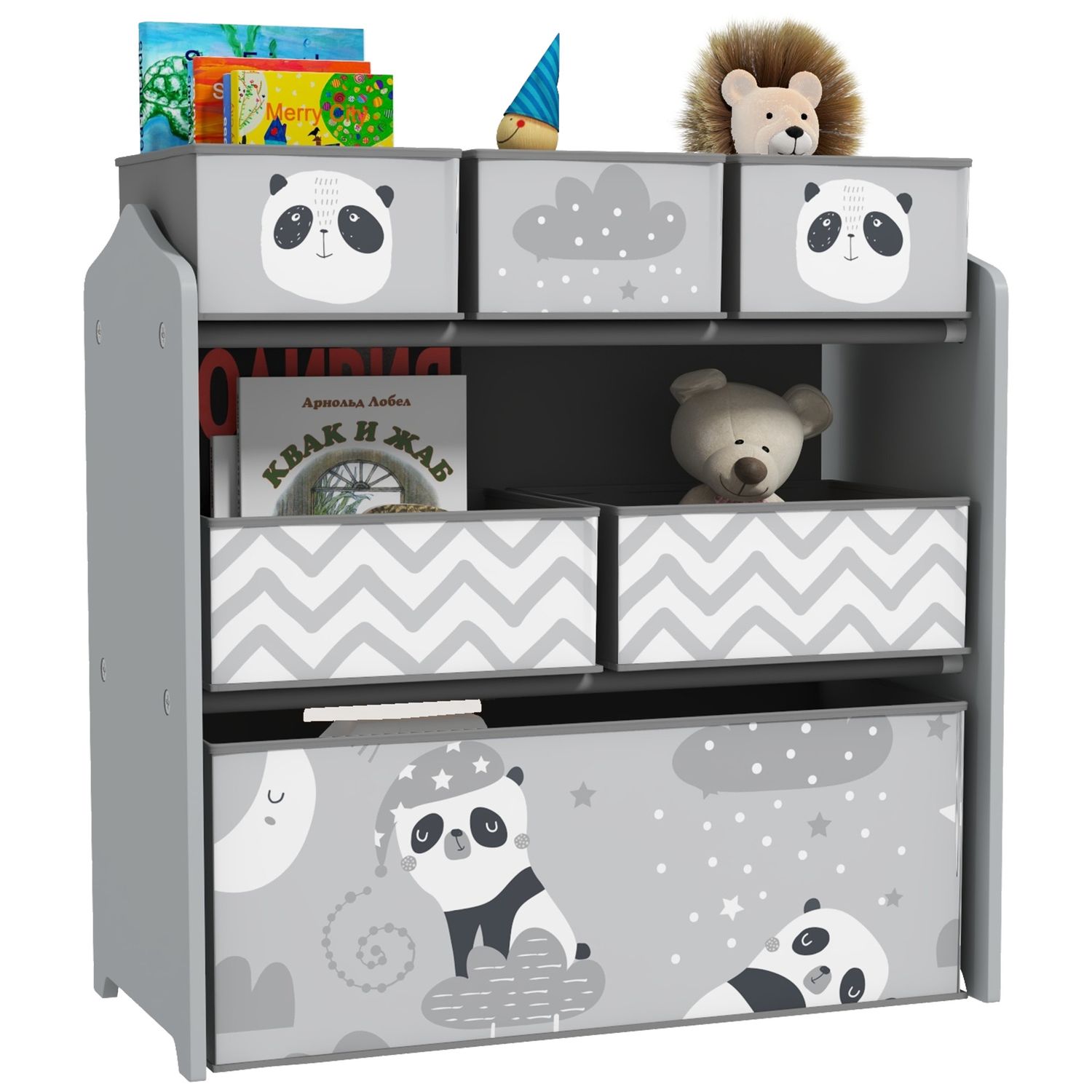 ZONEKIZ Kids Storage Unit with 6 Boxes Toy Storage Organiser Grey - 311-059V80GY