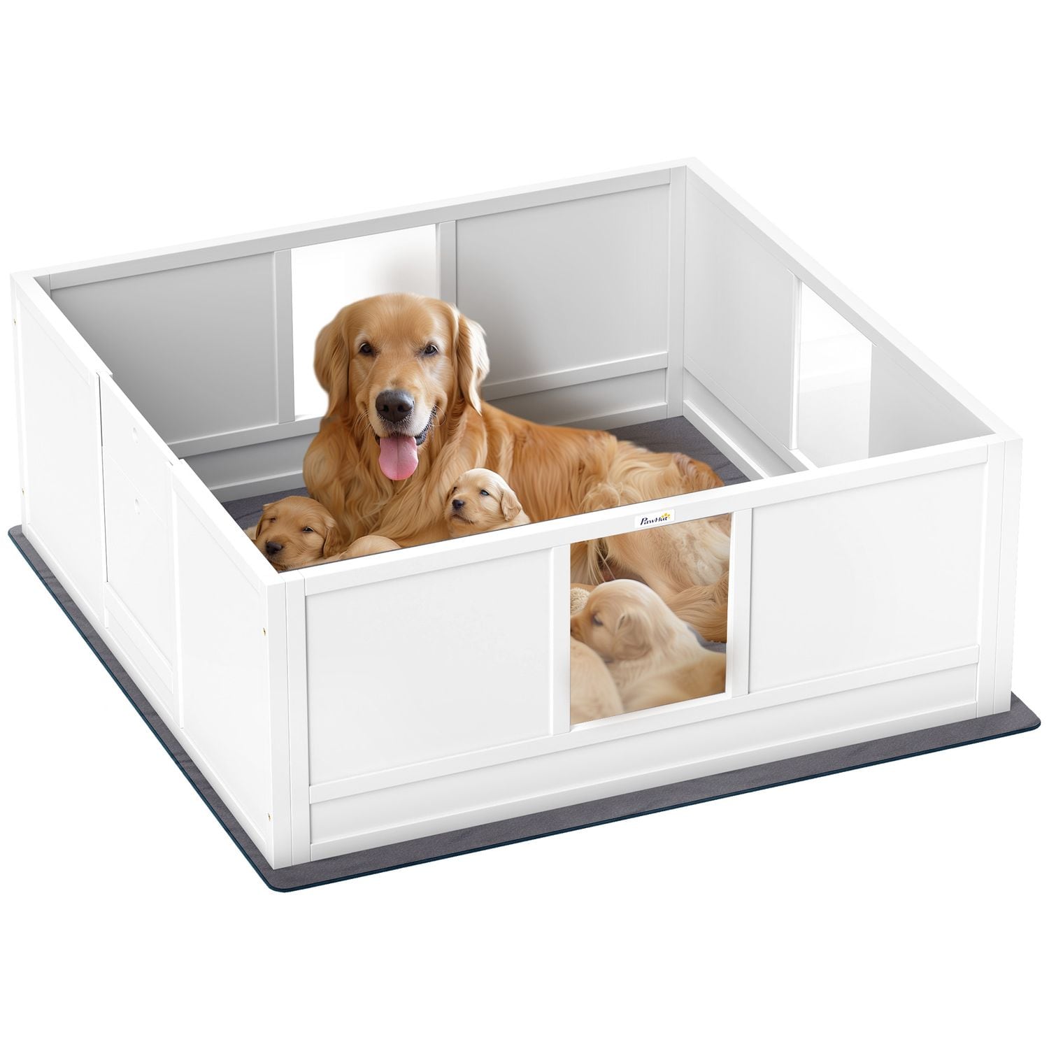 PawHut Dog Whelping Box with Whelping Pad Adjustable Entrance 124 x 120cm - D06-