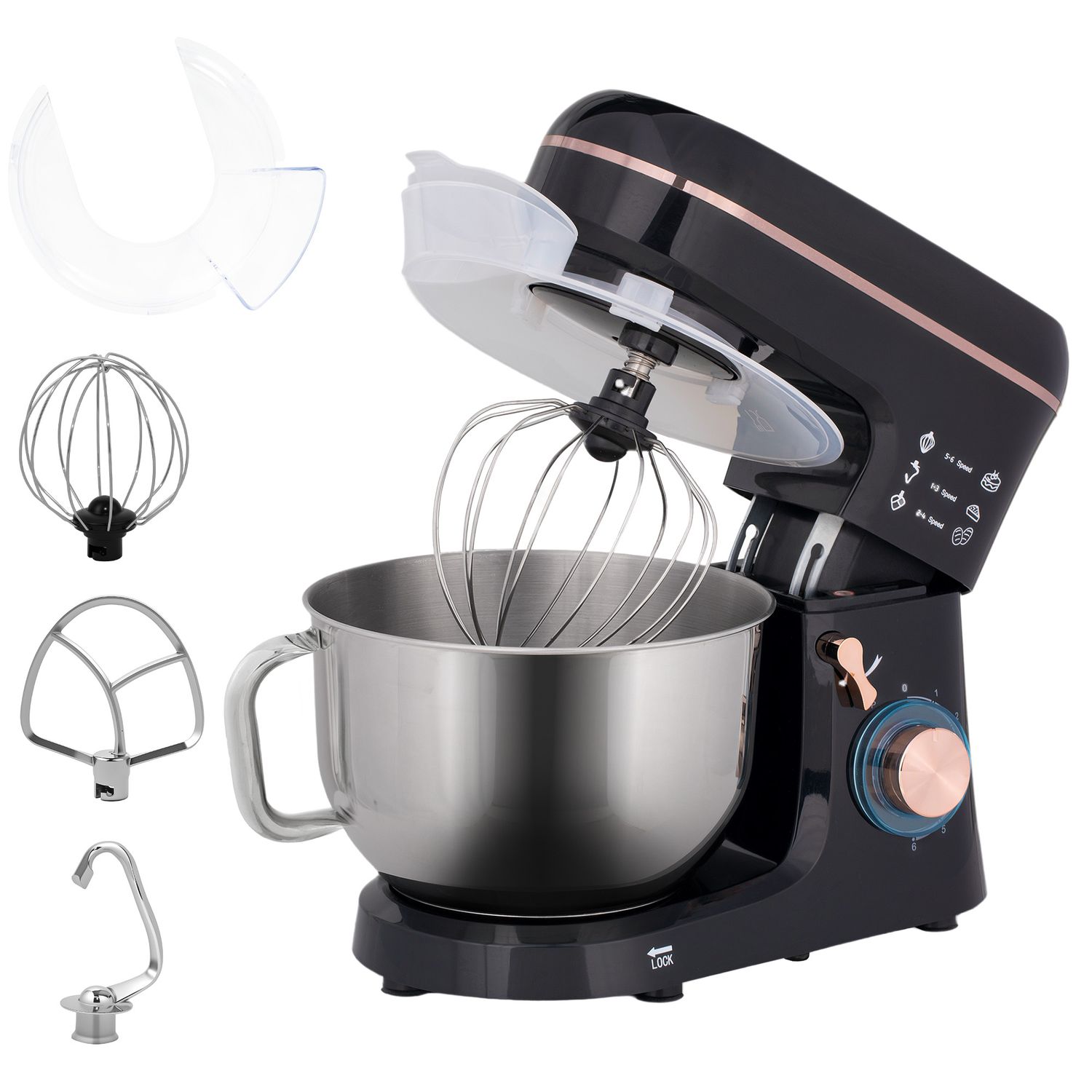 HOMCOM Electric Stand Mixer 5L Food Mixer with Dough Hook Whisk Black - 800-251V