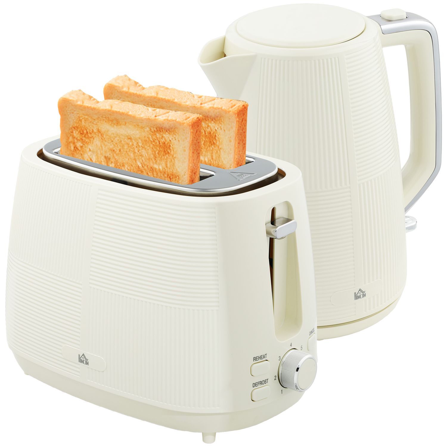 HOMCOM 1.7 Litre Fast Boil Electric Kettle and 2 Slice Water Toaster Set Cream -
