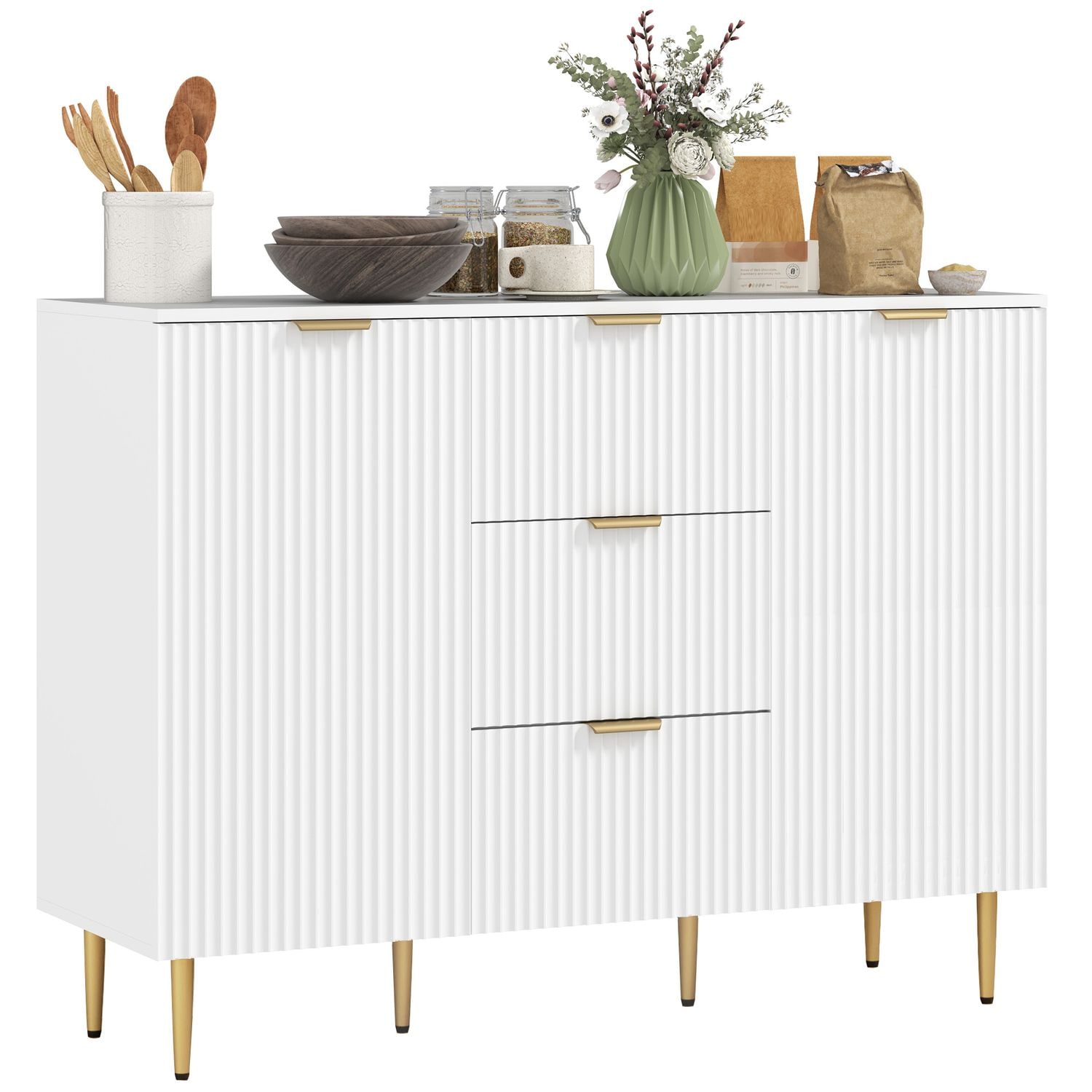 HOMCOM Sideboard Buffet Cabinet with 3 Drawers and Adjustable Shelves White - 83