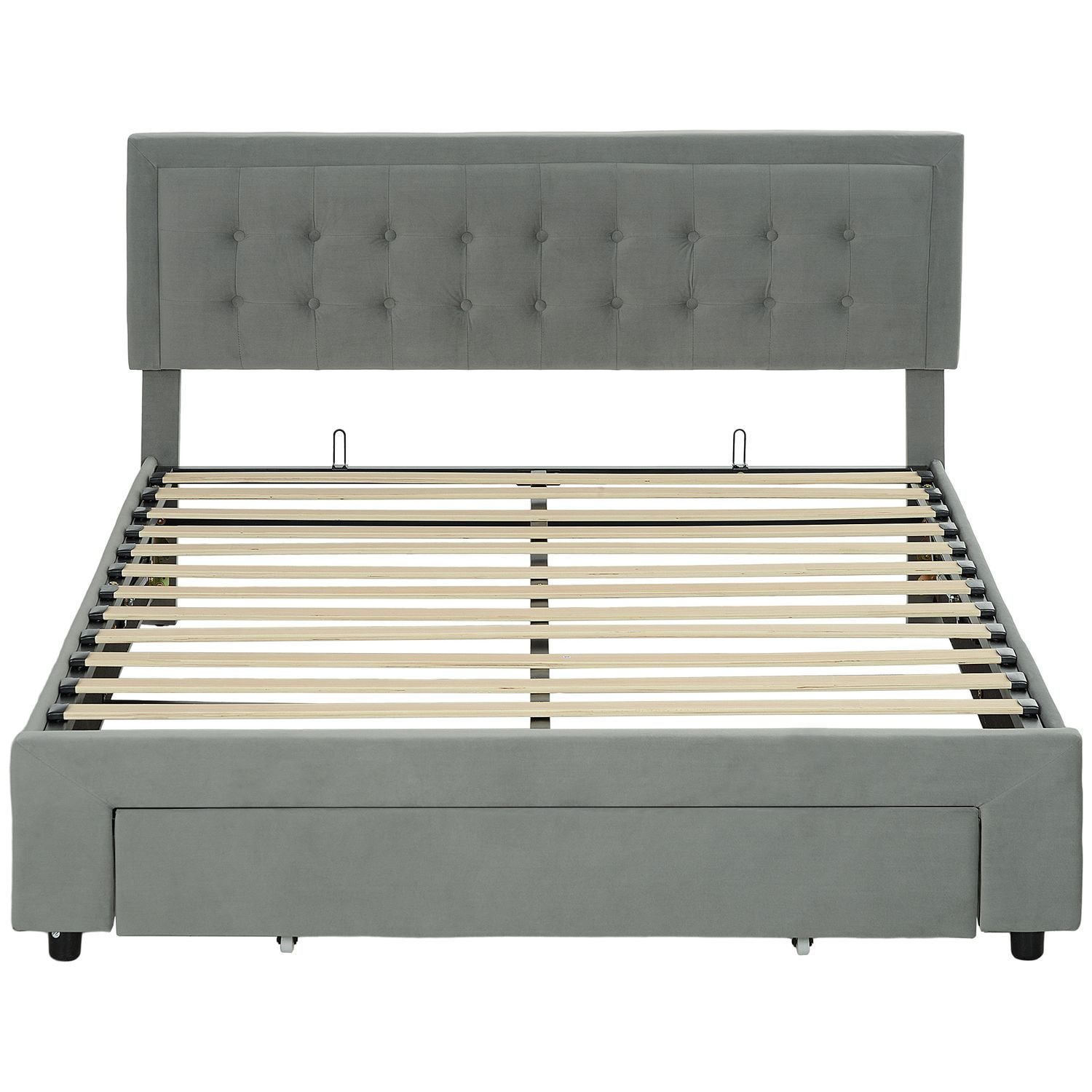 HOMCOM King Size Bed Frame with Storage and Adjustable Velvet Headboard - 831-80