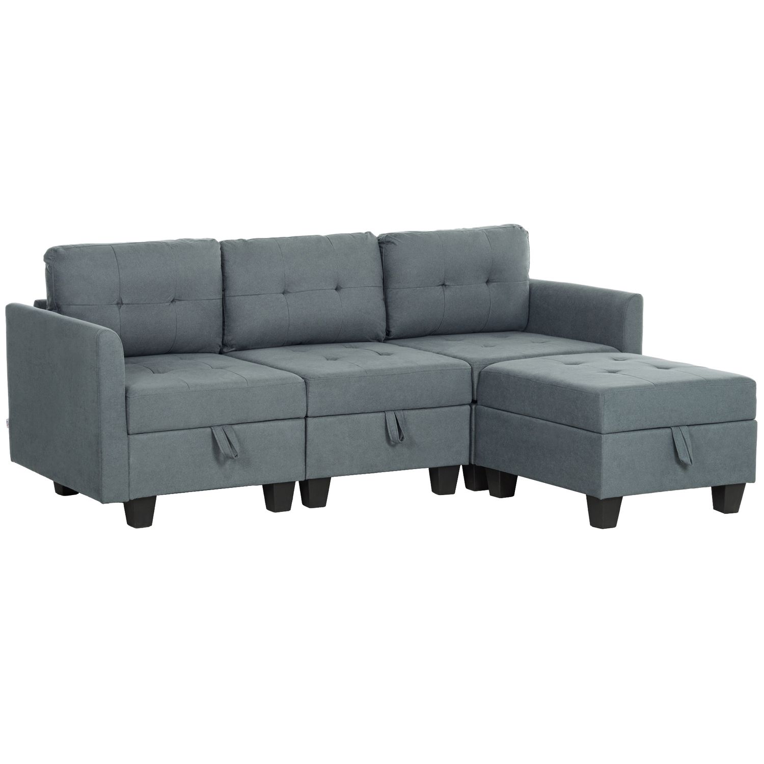 HOMCOM Convertible Modular Sectional Sofa with Storage Wood Frame Dark Grey - 83