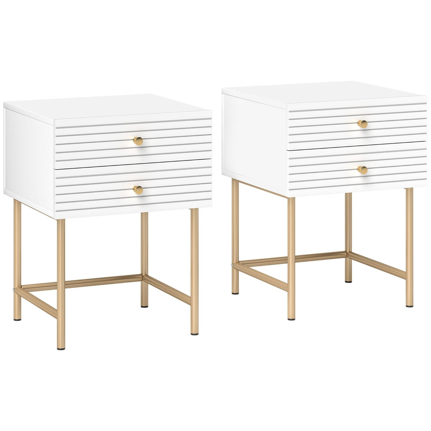 HOMCOM Bedside Tables Set of 2 with 2 Drawers for Bedroom White - 831-858V00WT