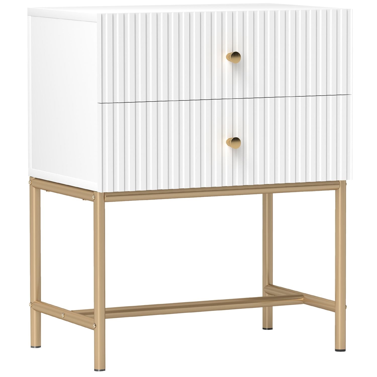 HOMCOM Modern Bedside Table with 2 Drawers for Bedroom White - 831-850V00WT