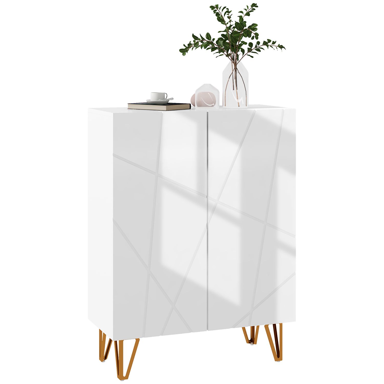 HOMCOM Shoe Storage Cabinet with Soft-Close Hinges and Adjust Shelves White - 83