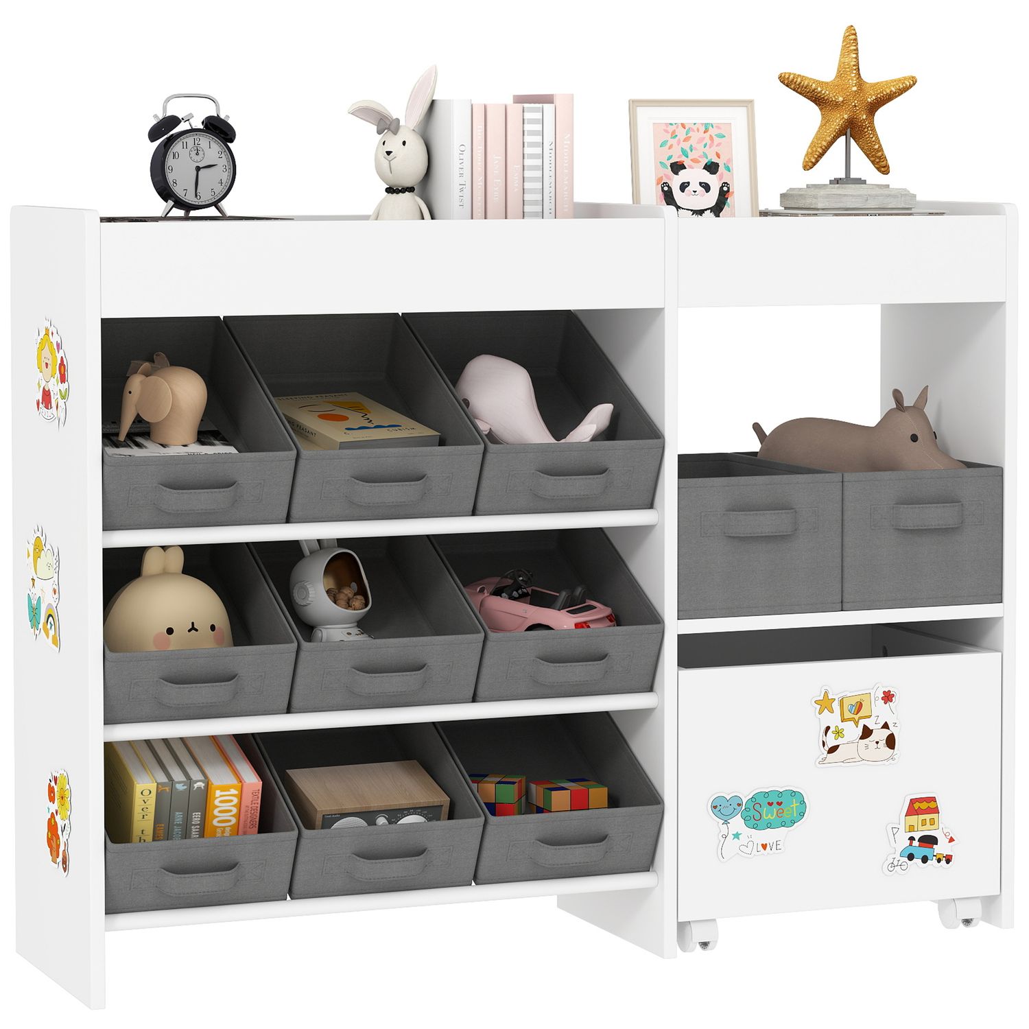 AIYAPLAY Kids Toy Storage Unit with 11 Fabric Bins 3 Stickers White - 311-089V80