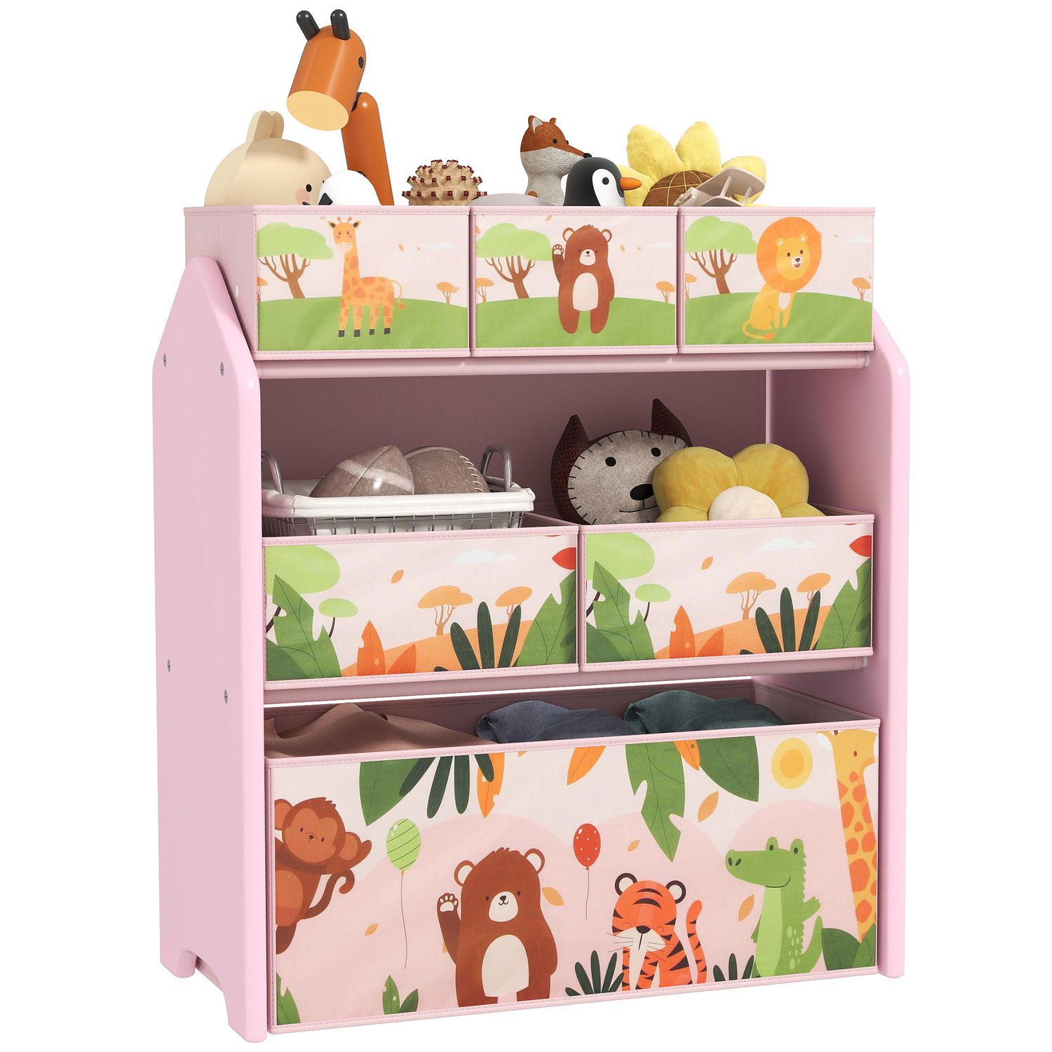 AIYAPLAY Kids Toy Storage Unit with 6 Storage Boxes for Playroom Pink - 311-092V