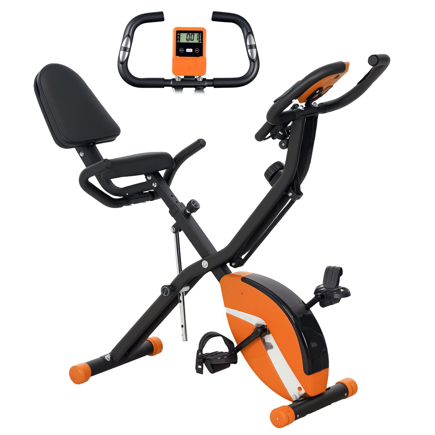 SPORTNOW Folding Exercise Bike with Arm Bands and Hand Pulse Sensor Orange - A90