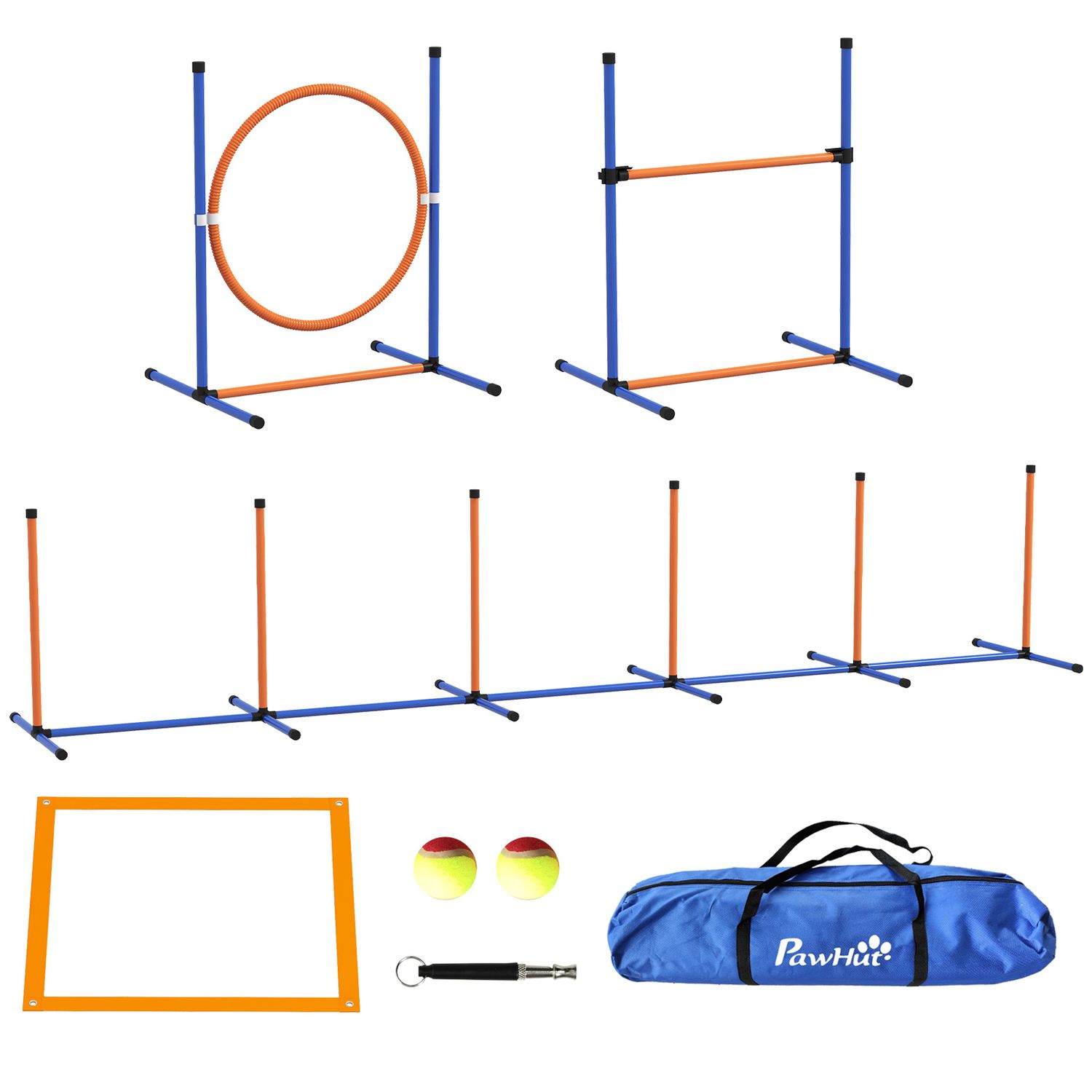 PawHut 4 Piece Dog Agility Training Equipment Dog Outdoor Games with Carry Bag -