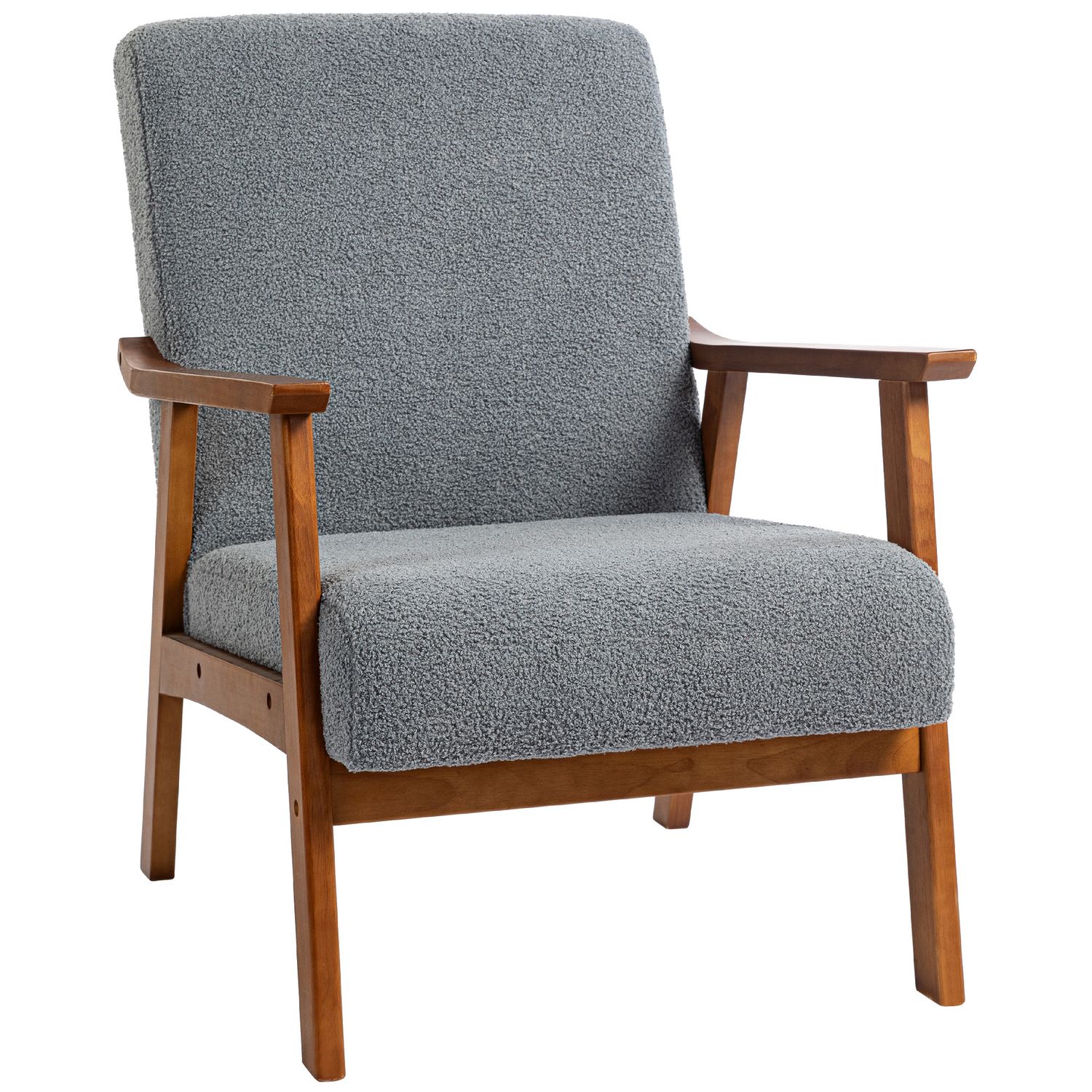 HOMCOM Boucle Accent Chair Armchair with Wide Seat for Living Room Bedroom Grey